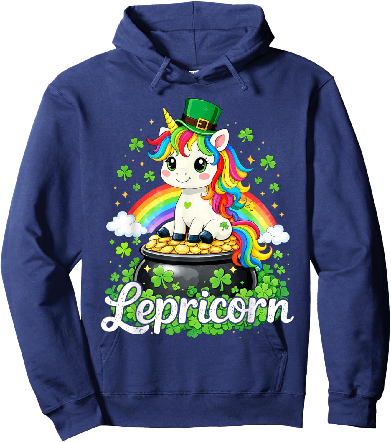 St Patricks Day Cute Unicorn Lepricorn St Pattys Girls Kids Hoodie - Hoodie | Navy