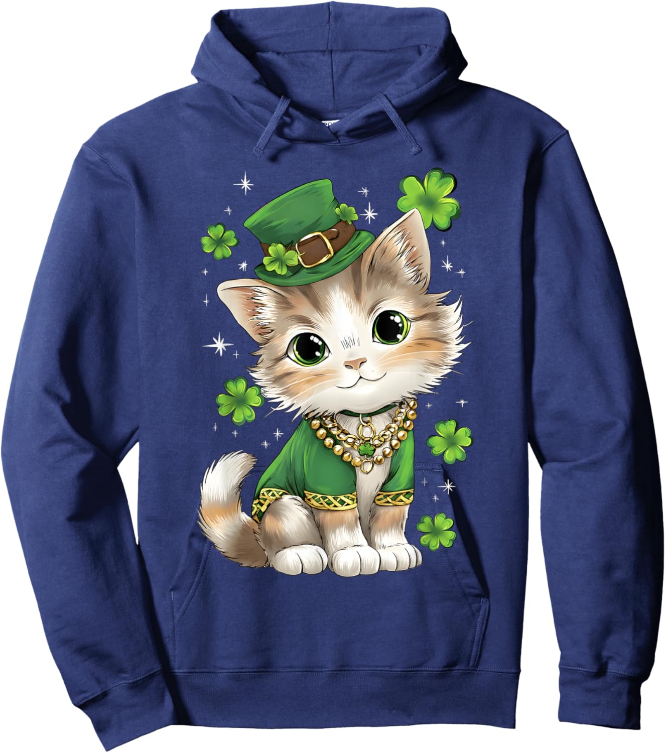 St Patricks Day Cat Leprechaun Hat Shamrock Saint Pattys Day Hoodie - Hoodie | Navy