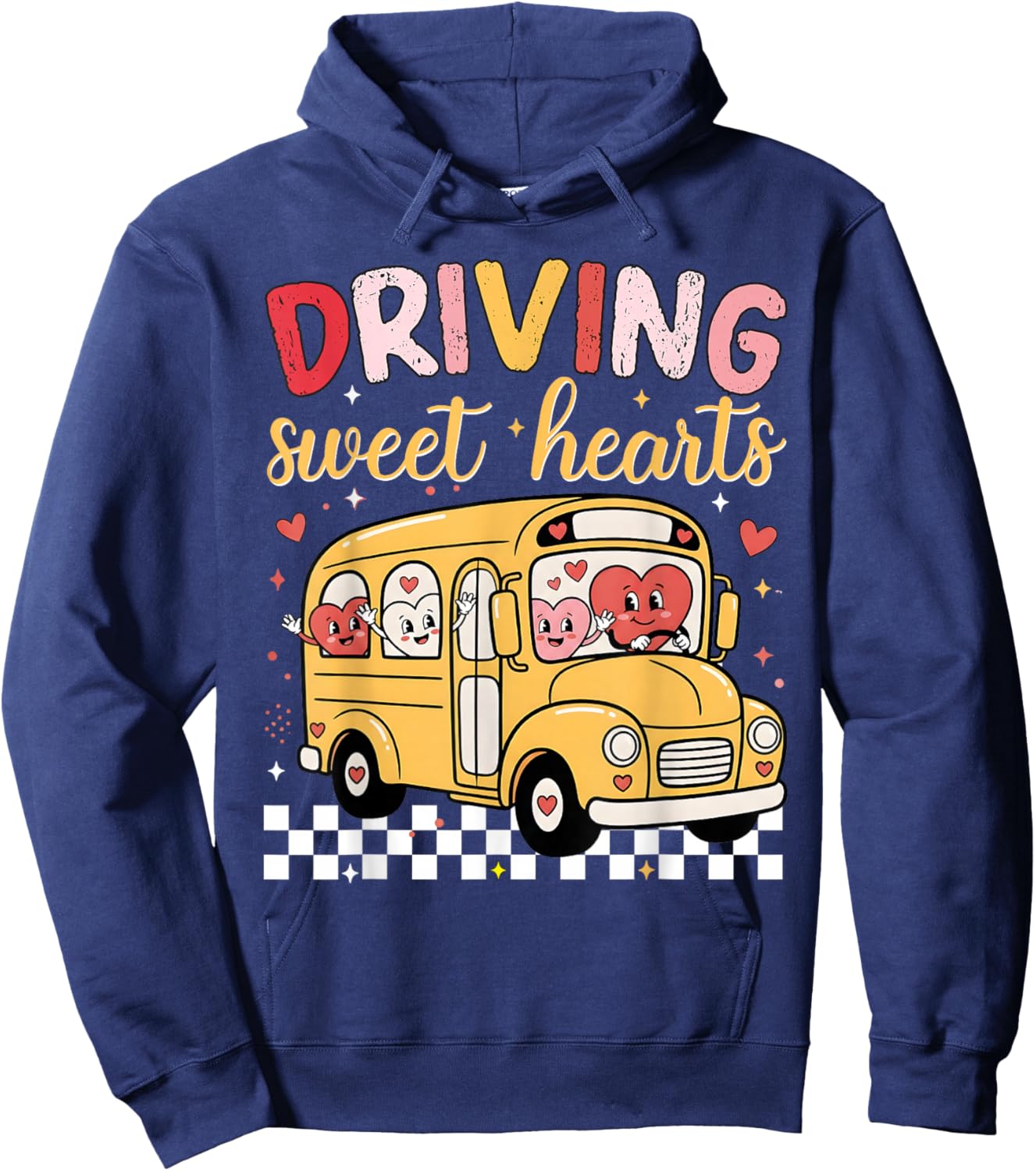 Driving Sweet Hearts School Bus Driver Cute Hearts Valentine Hoodie - Hoodie | Navy