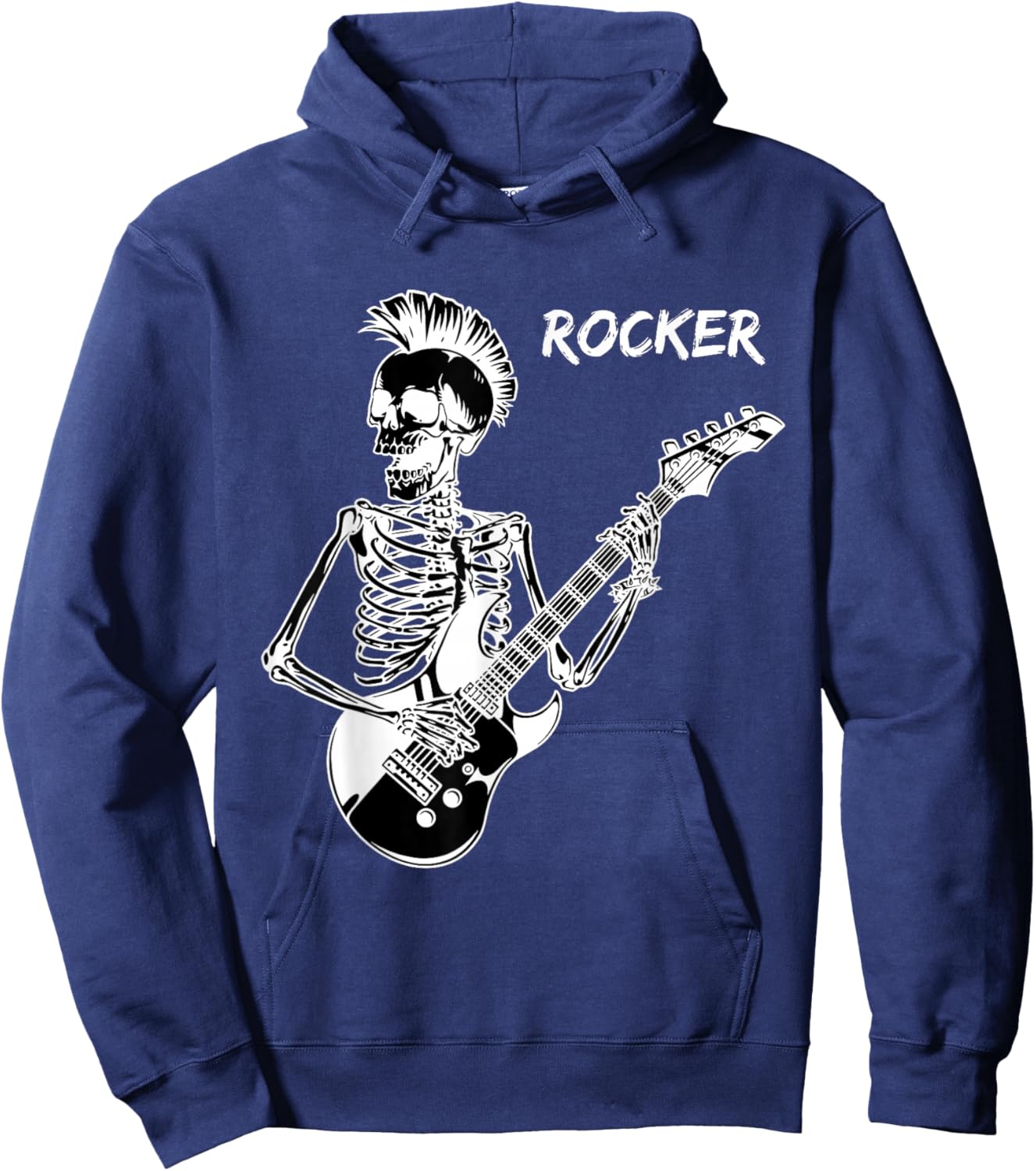 Rocker Skeleton Guitar Skater Cool Halloween Punk Rock Hoodie - Hoodie | Navy