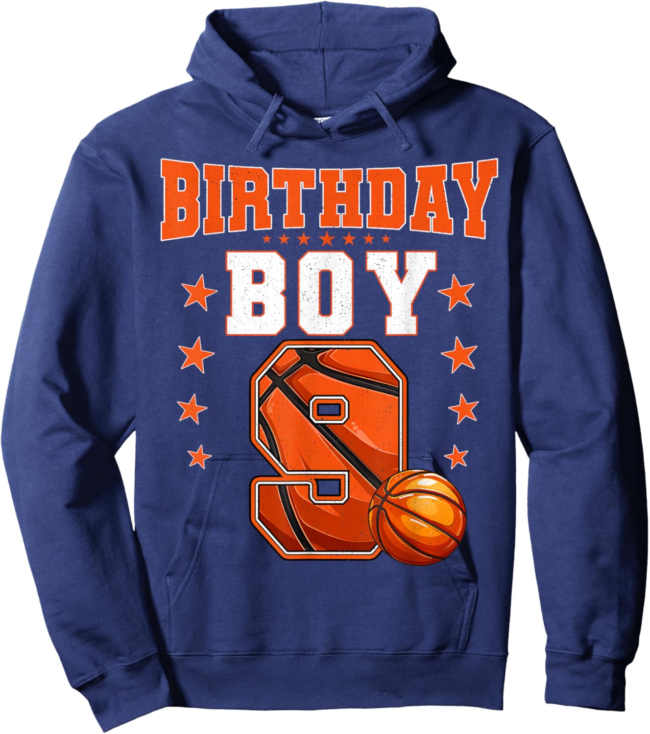 Kids 9 Year Old Birthday Boy Basketball 9th Birthday Party Hoodie - Hoodie | Navy