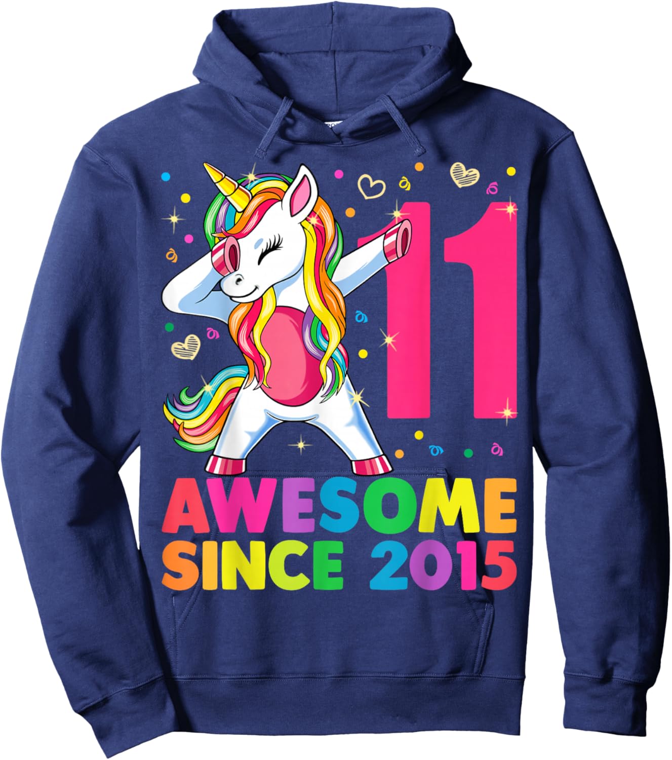 11 Years Old Unicorn Dabbing 11th Birthday Girl Gift Party Hoodie - Hoodie | Navy
