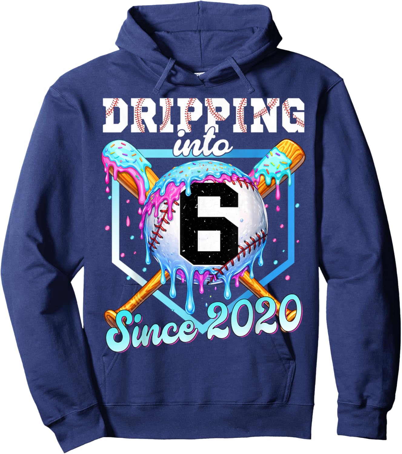 6 Years Old Baseball Ice Cream 6th Birthday Boys Since 2020 Hoodie - Hoodie | Navy