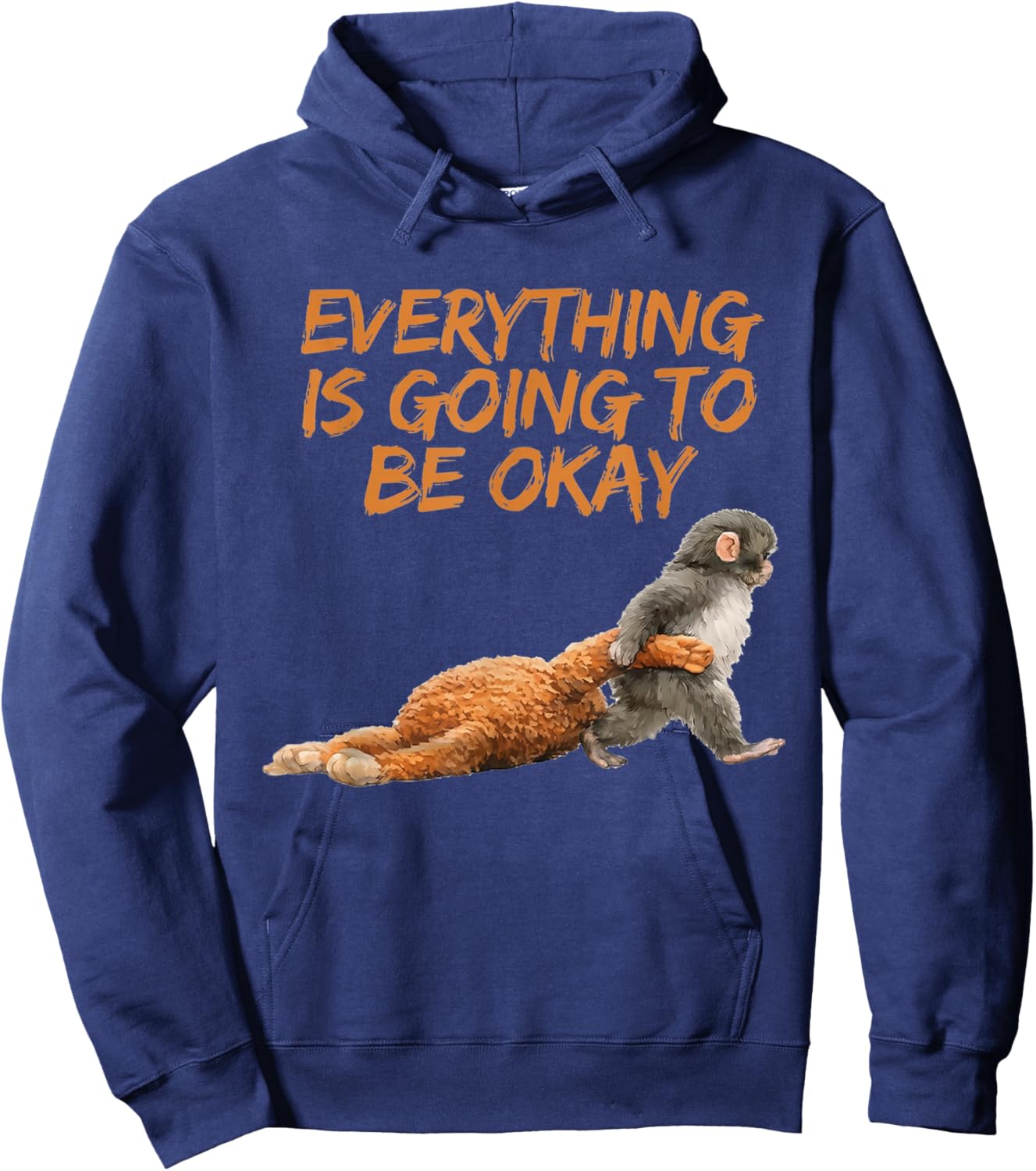 Retro Baby Monkey Punch Everything is Going to Be Okay Hoodie - Hoodie | Navy