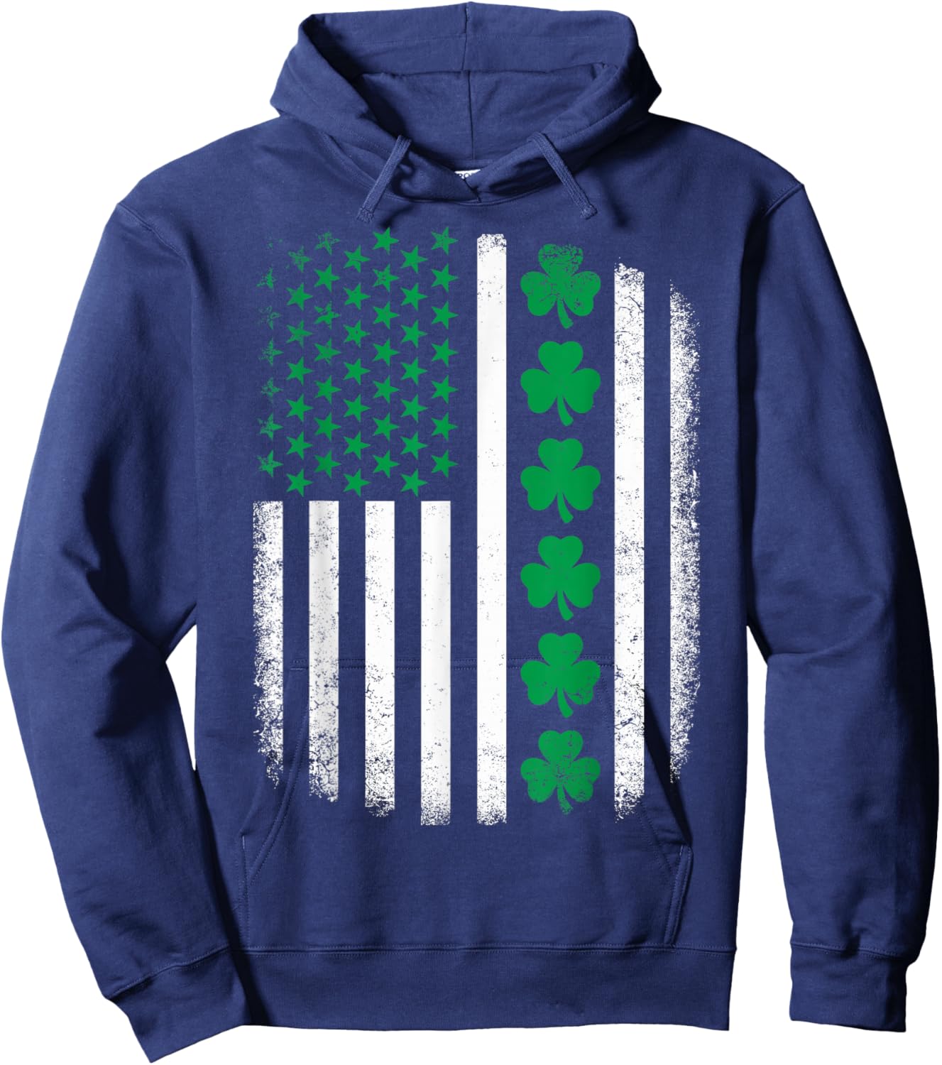 Retro US American Flag with Shamrocks for St Patricks Day Hoodie - Hoodie | Navy