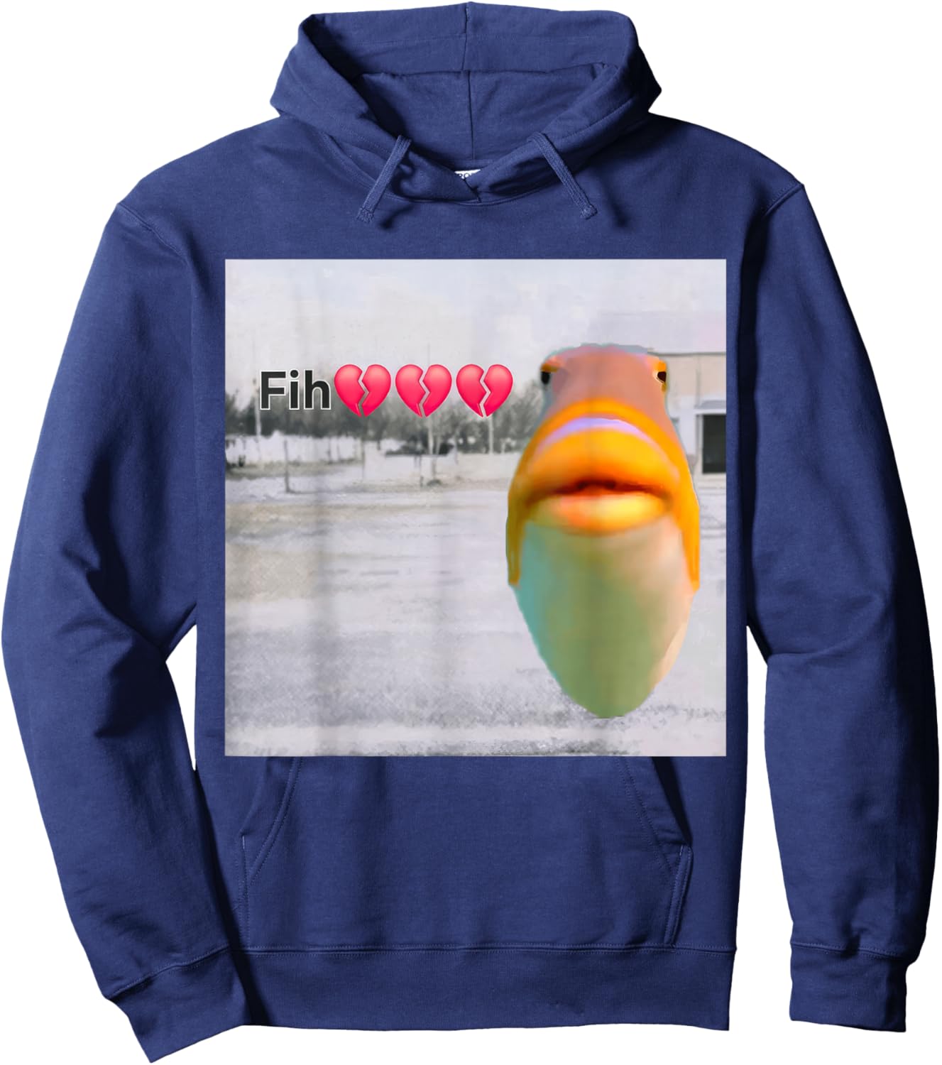 Funny Fish Calling Misspelled Fih Meme Sybau Absurd Brainrot Hoodie - Hoodie | Navy