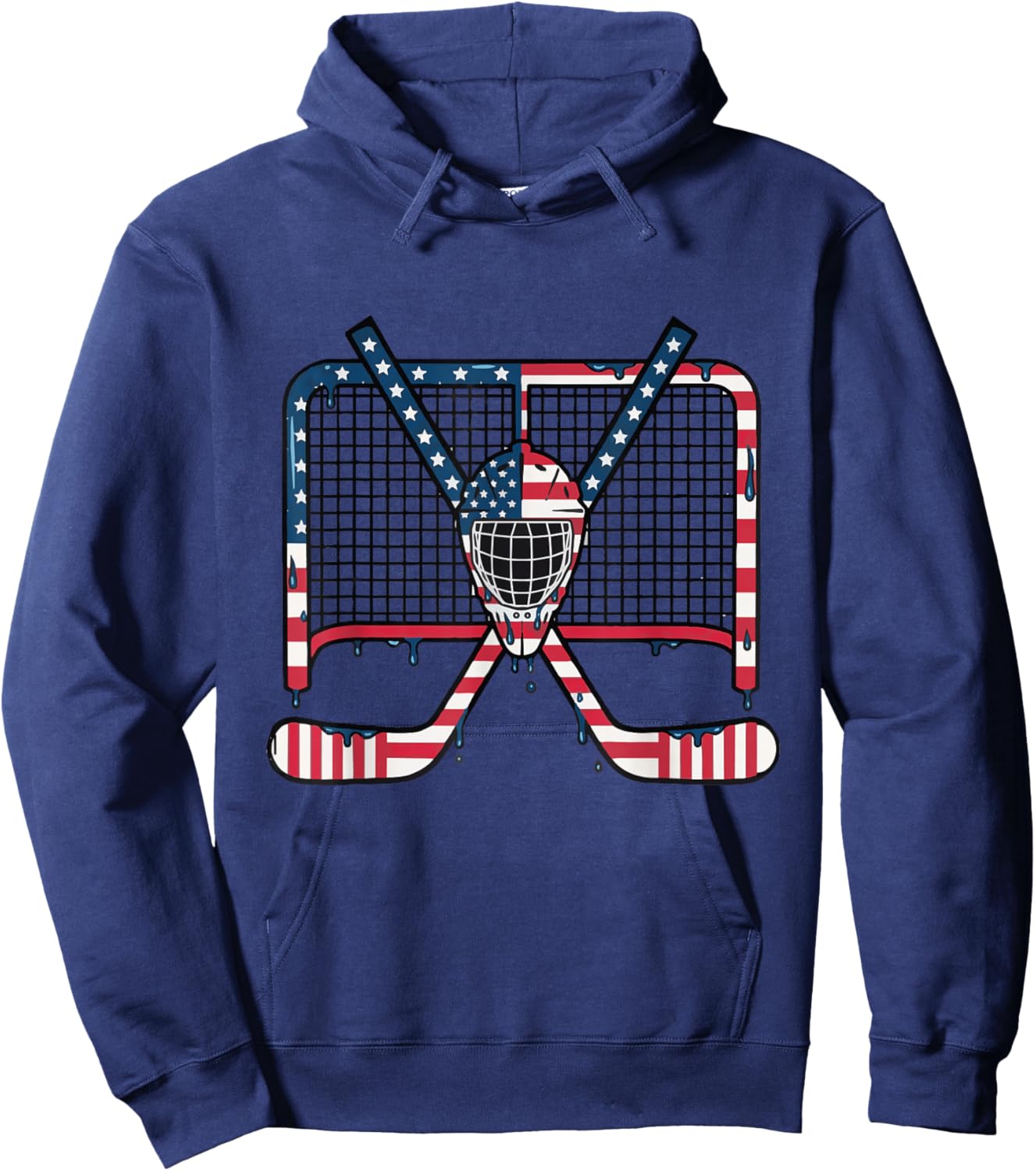 Ice Hockey Drip Goalie Field American Flag Boys Youth Men Hoodie - Hoodie | Navy