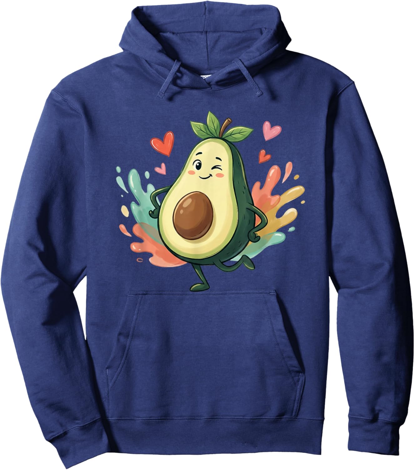 Cute Kawaii Avocado Walking with Hearts Around Hoodie - Hoodie | Navy