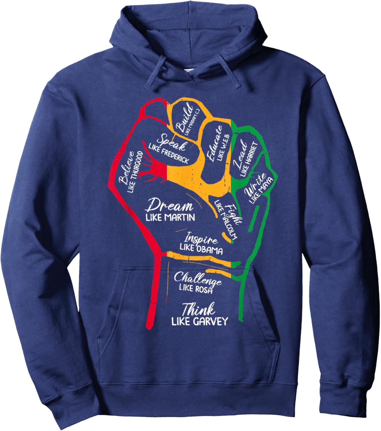 Inspiring Black Leaders Power Fist Hand Black History Month Hoodie - Hoodie | Navy