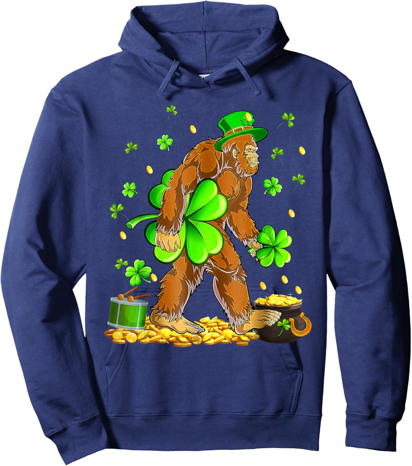 St Patricks Day Bigfoot Sasquatch Shamrock Men Women Kids Hoodie - Hoodie | Navy
