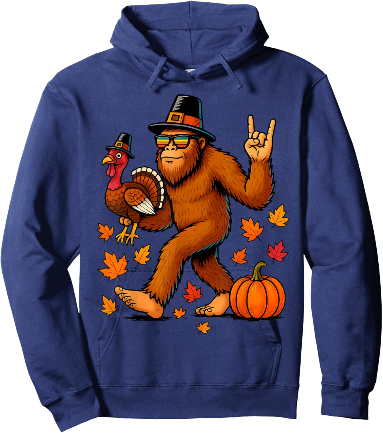 Bigfoot Turkey Pumpkin Thanksgiving Boys Kids Hoodie - Hoodie | Navy