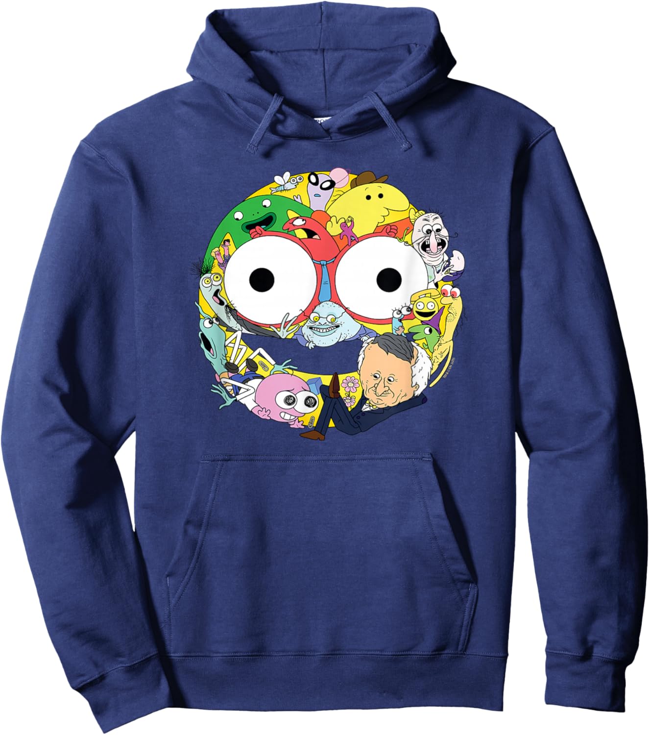 Smiling Friends Smiley Face Character Collage Funny Cartoon Hoodie - Hoodie | Navy