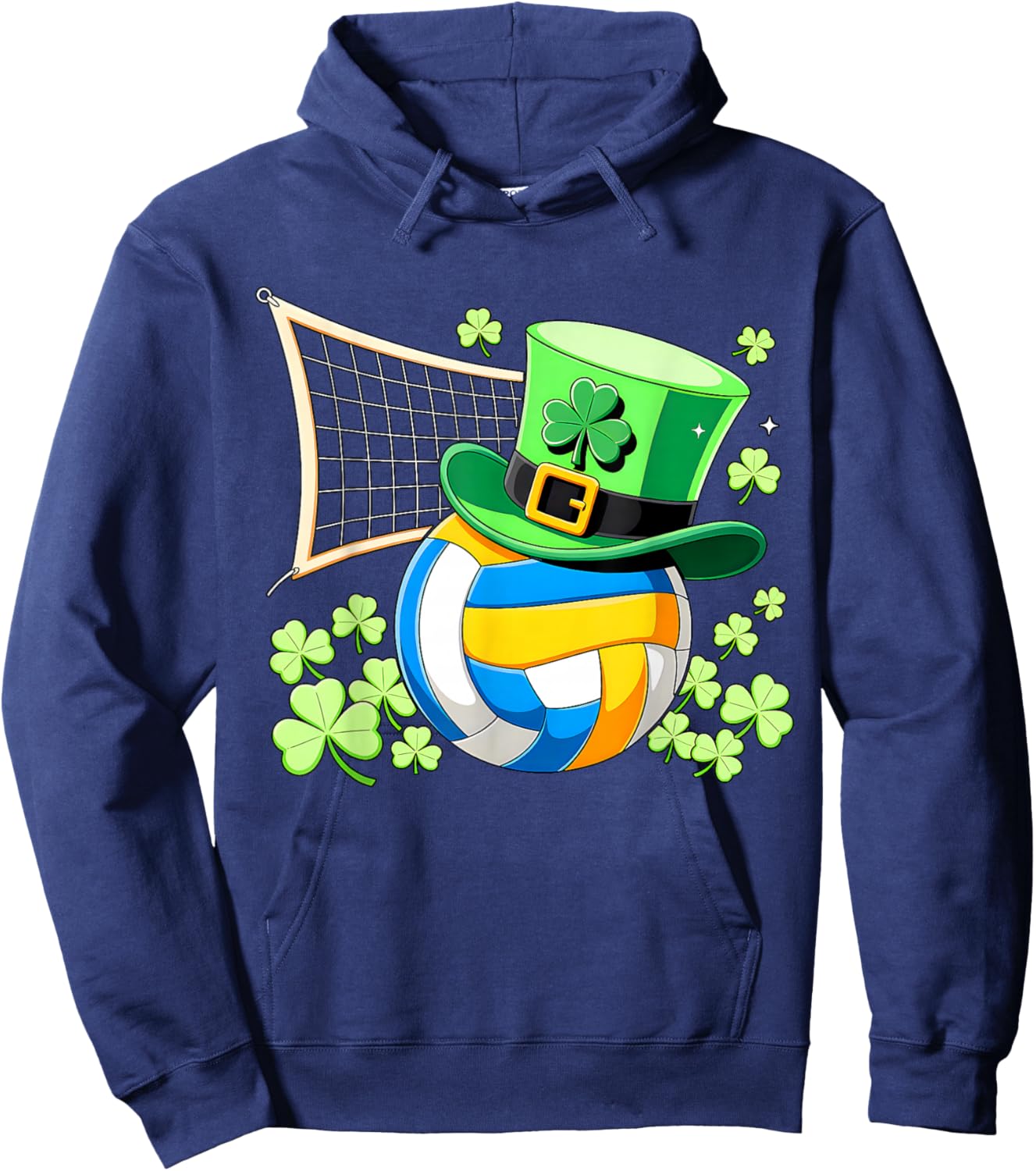 Volleyball St Patricks Day Lucky Volleyball Player Shamrock Hoodie - Hoodie | Navy