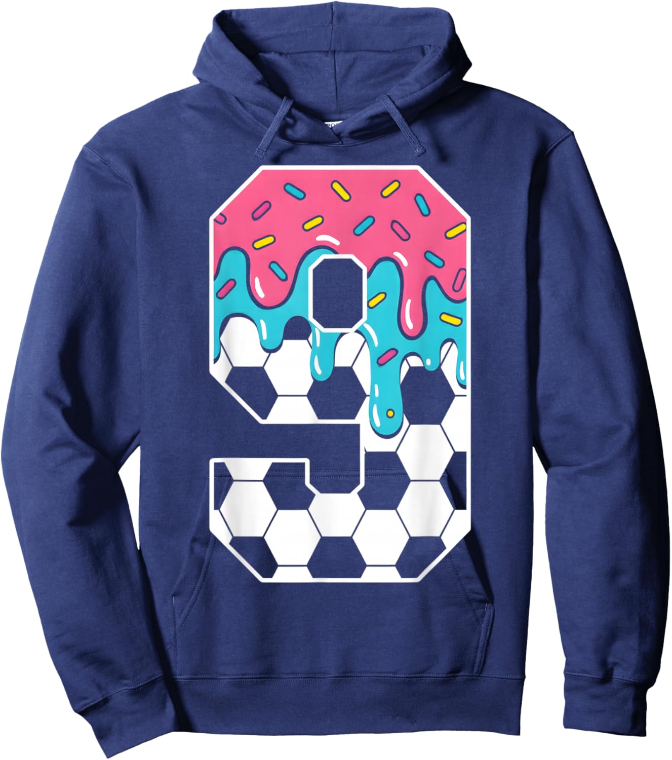 Soccer 9 Year Old Ice Cream Drip Youth 9th Birthday Boy 9 Hoodie - Hoodie | Navy