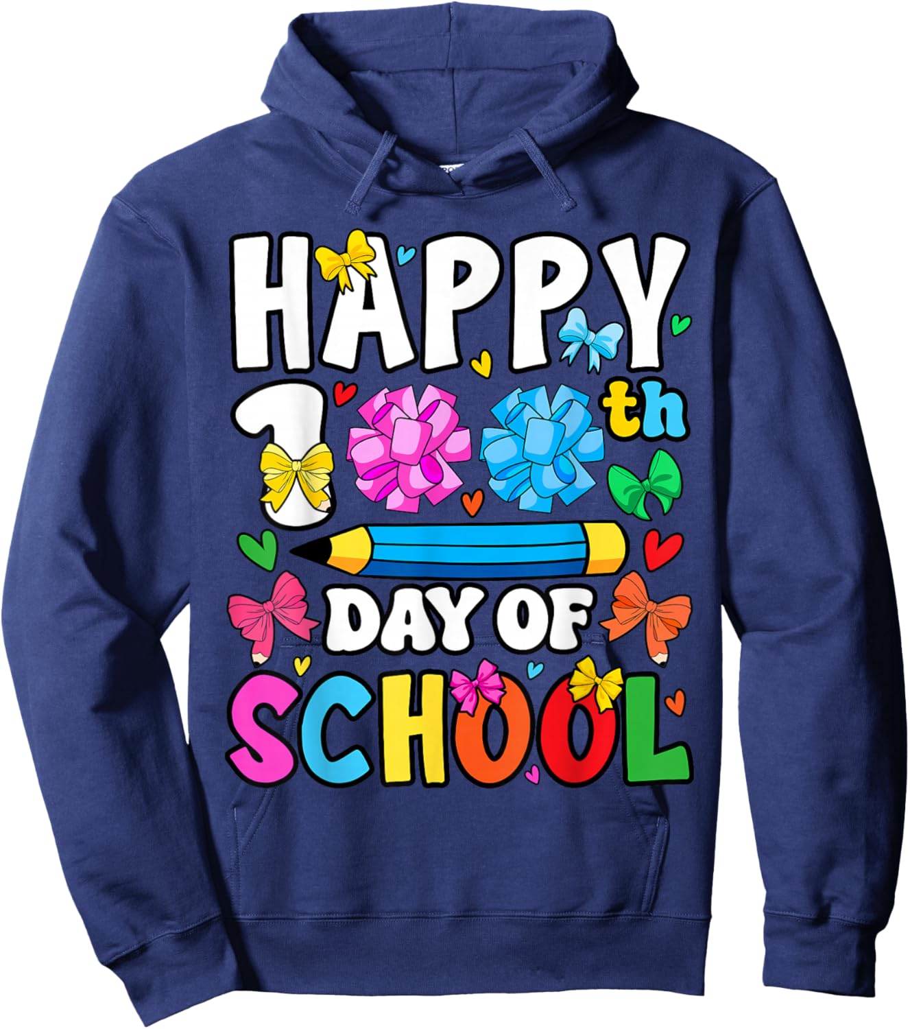 Happy 100th Day of School Coquette Bow 100 Days Girls Hoodie - Hoodie | Navy