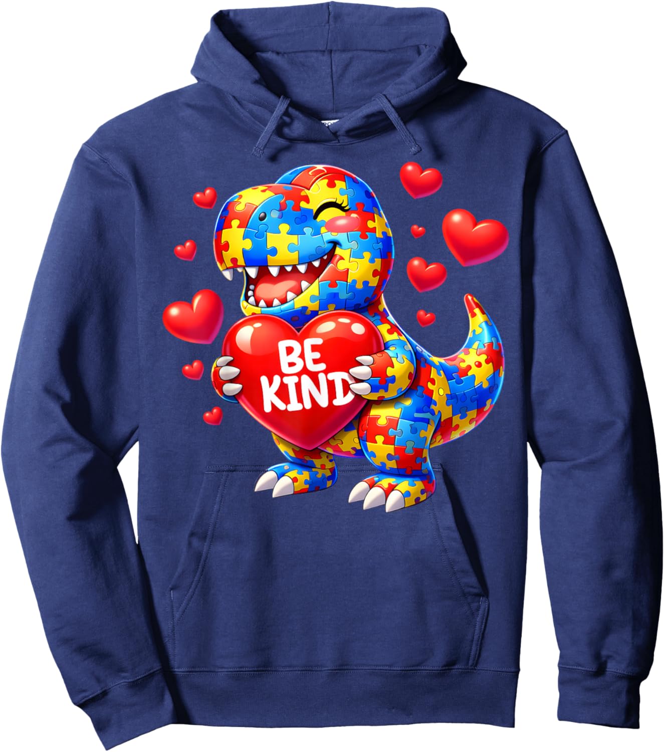 Autism Awareness Puzzle T Rex Dinosaur Be Kind Men Women Kid Hoodie - Hoodie | Navy