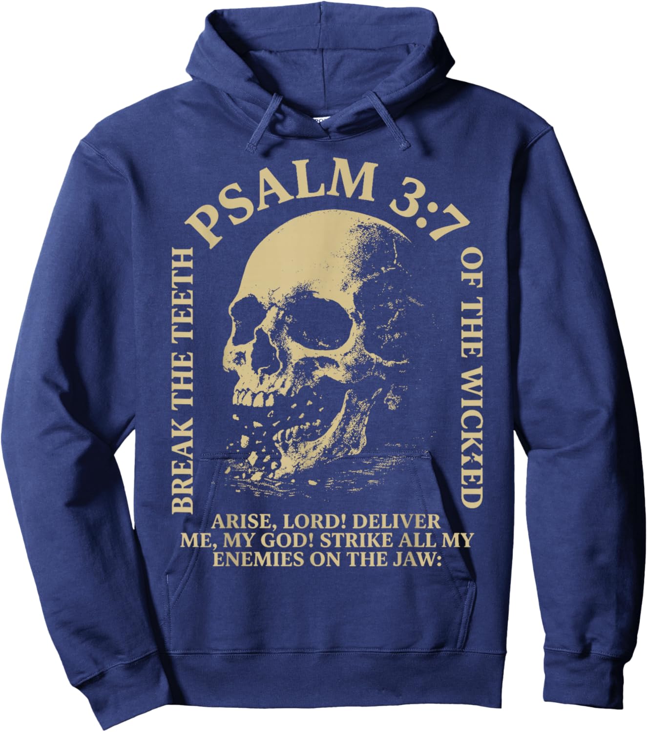 Psalm 3:7 Vintage Skull Christian Religious Bible Verse Hoodie - Hoodie | Navy