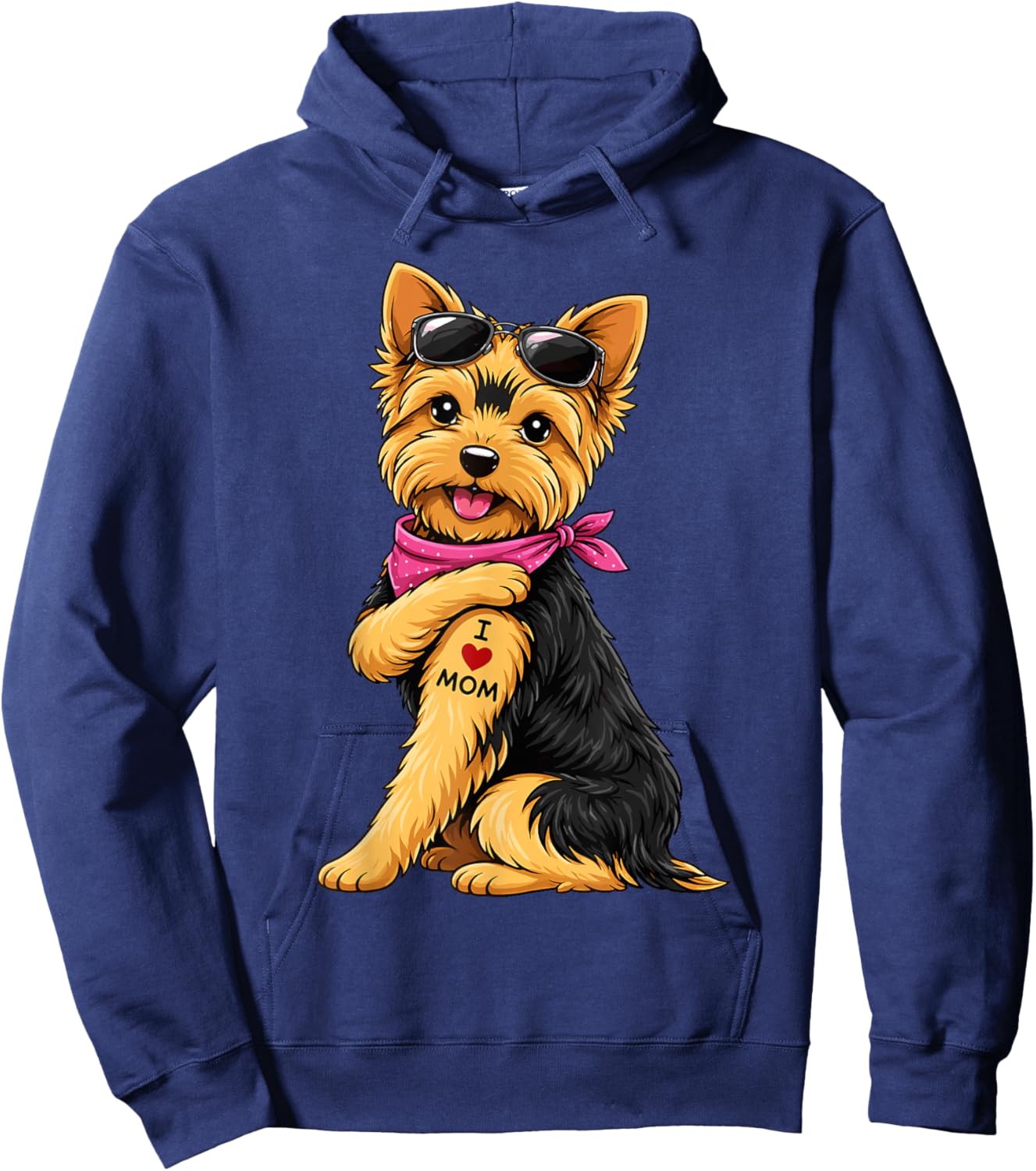 YorkieTattooed Yorkshire Terrier I Love Mom Dog Lover Hoodie - Hoodie | Navy
