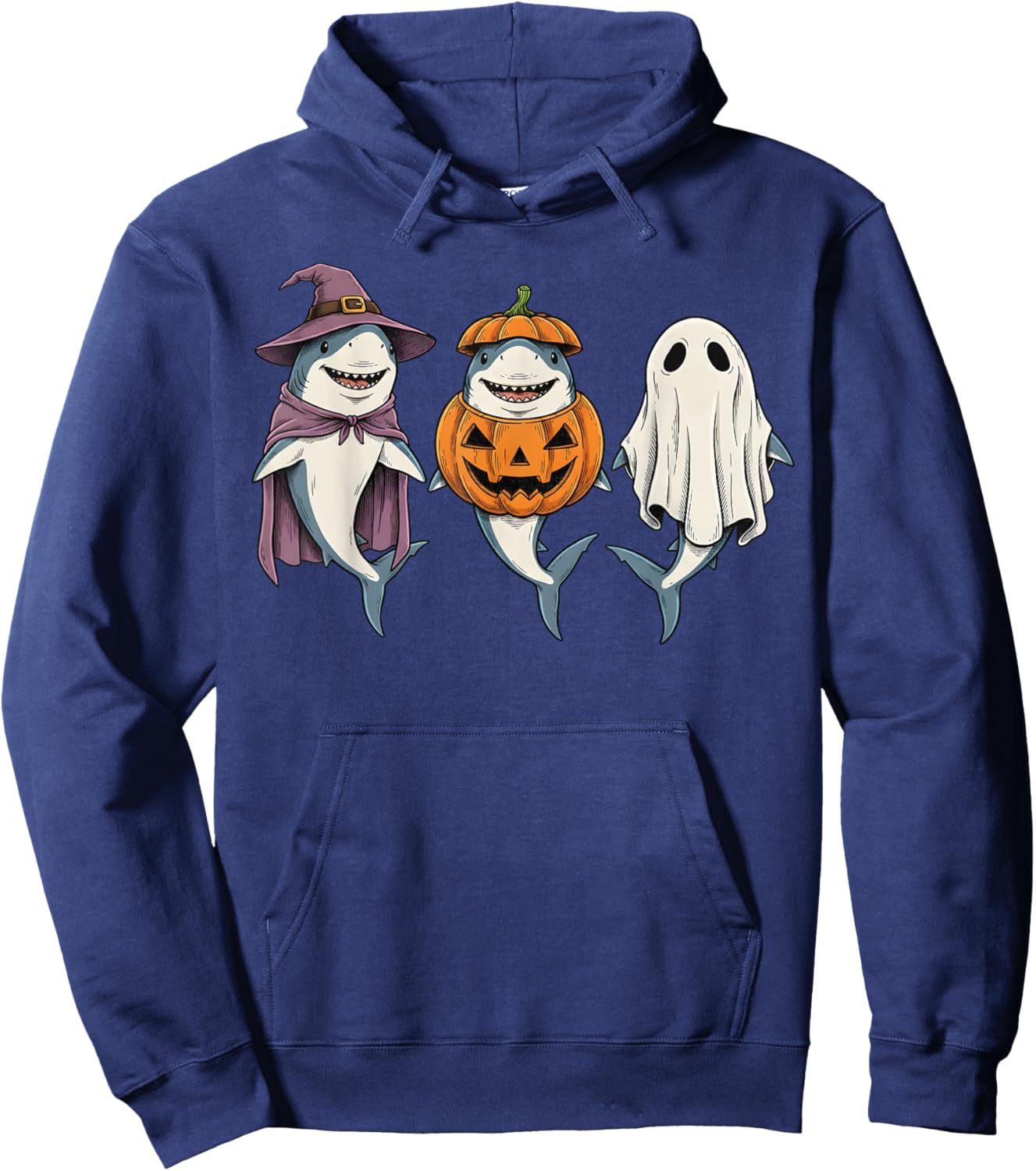 Spooky Ghost Shark Lover Pumpkin Halloween Hoodie - Hoodie | Navy