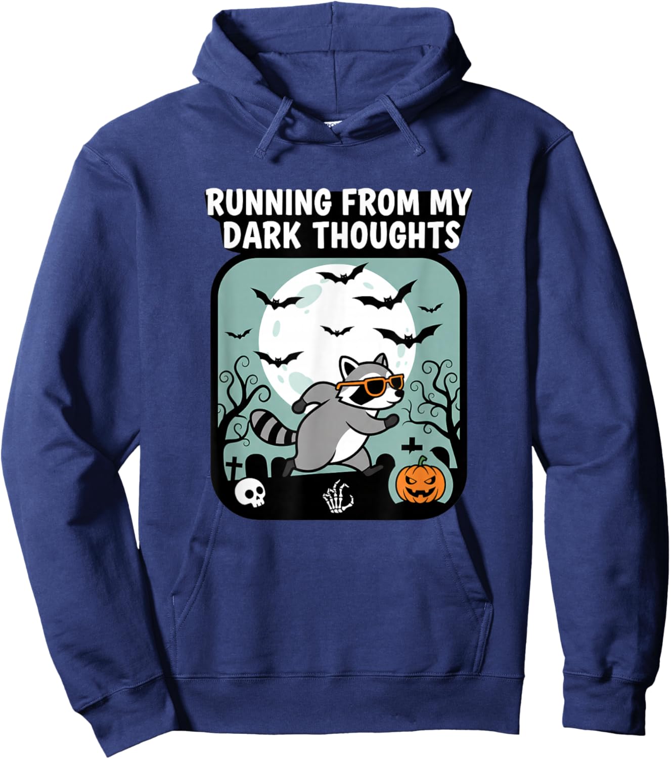 Raccoon Running from My Dark Thoughts Halloween Raccoon Hoodie - Hoodie | Navy