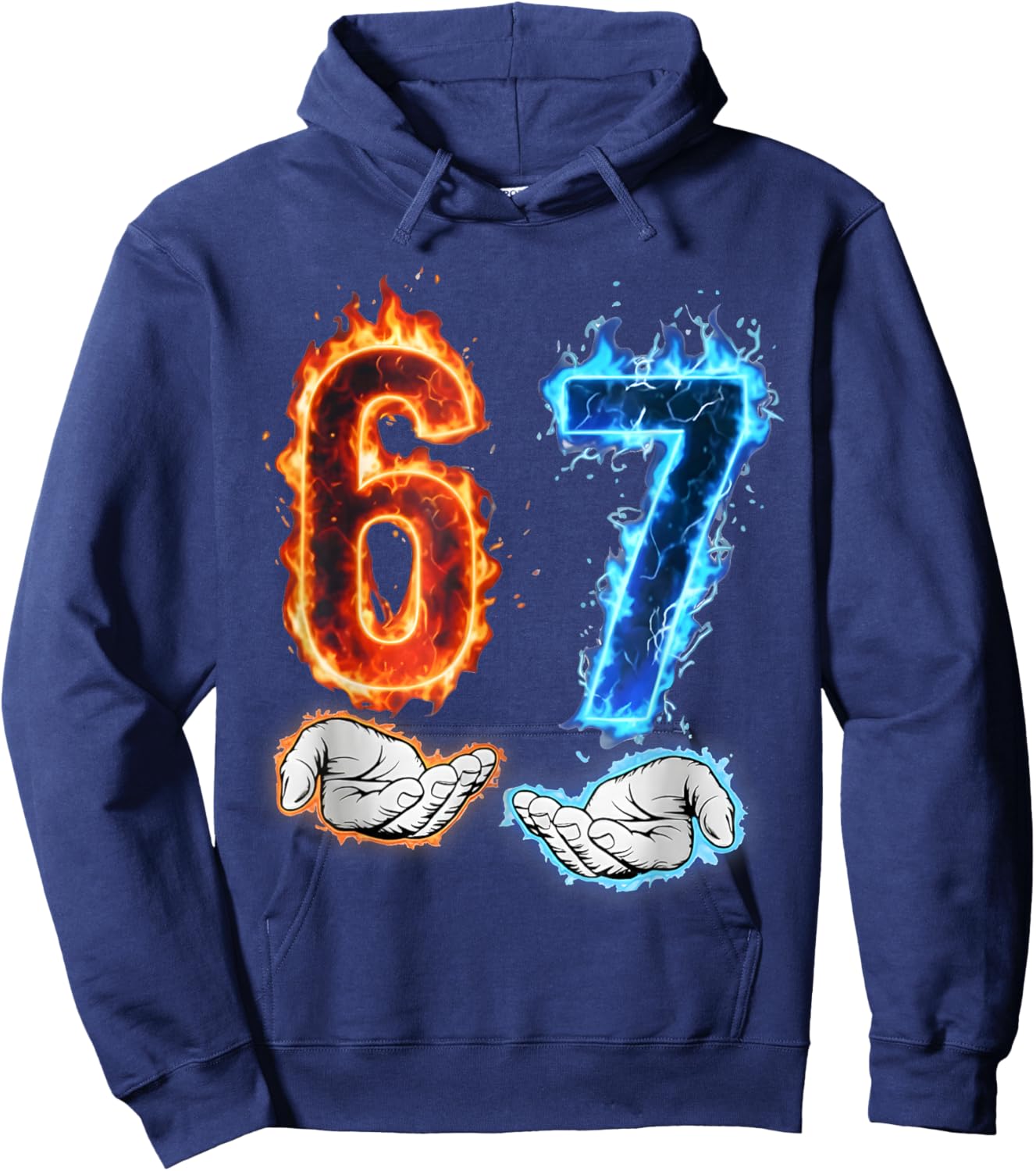 Funny Six Seven 67 Meme Hands Boys Kids Flames Fire Graphics Hoodie - Hoodie | Navy