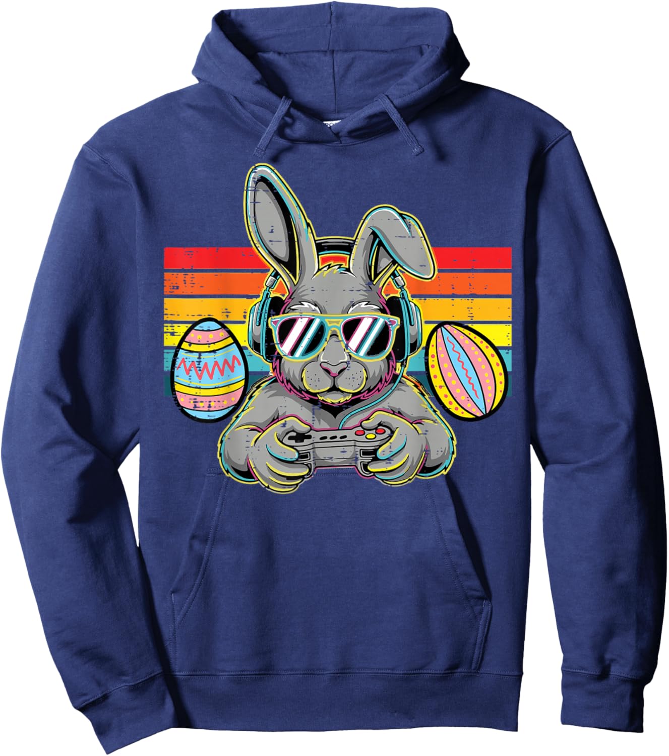 Easter Bunny Gaming Headphone Retro Gamer Men Boys Kids Teen Hoodie - Hoodie | Navy
