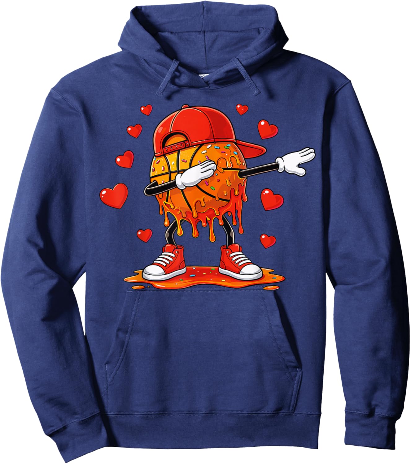 Valentine Basketball Drip for Boys Cute Heart Valentines Day Hoodie - Hoodie | Navy