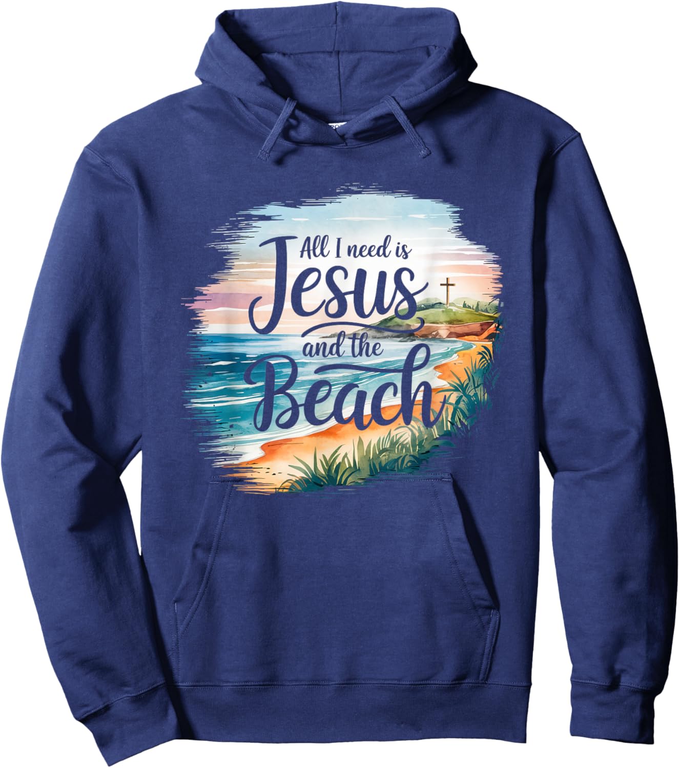 All I Need Jesus and The Beach Funny Christian Sun Vacation Hoodie - Hoodie | Navy