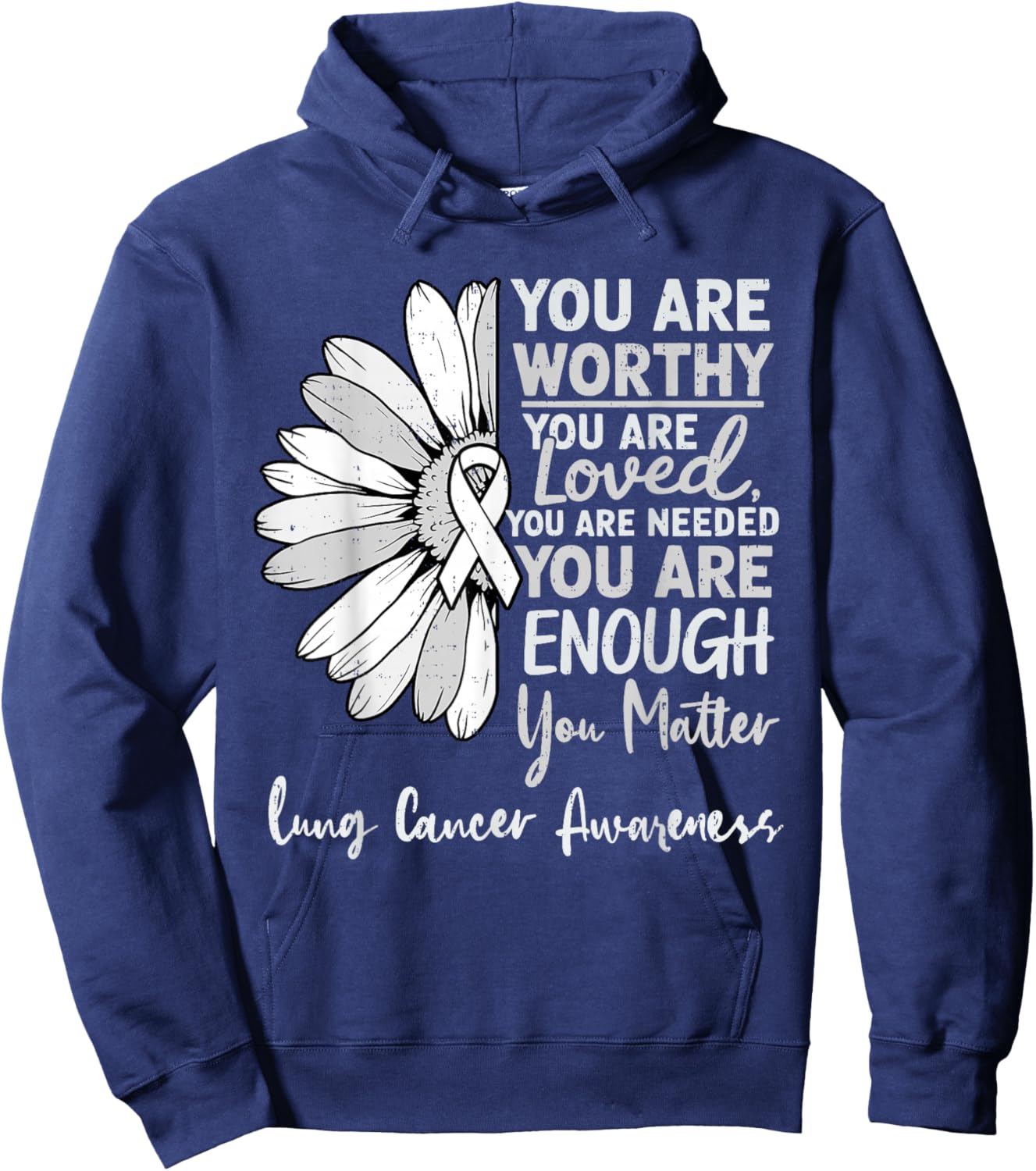 Motivational Lung Cancer Awareness Sunflower White Ribbon Hoodie - Hoodie | Navy