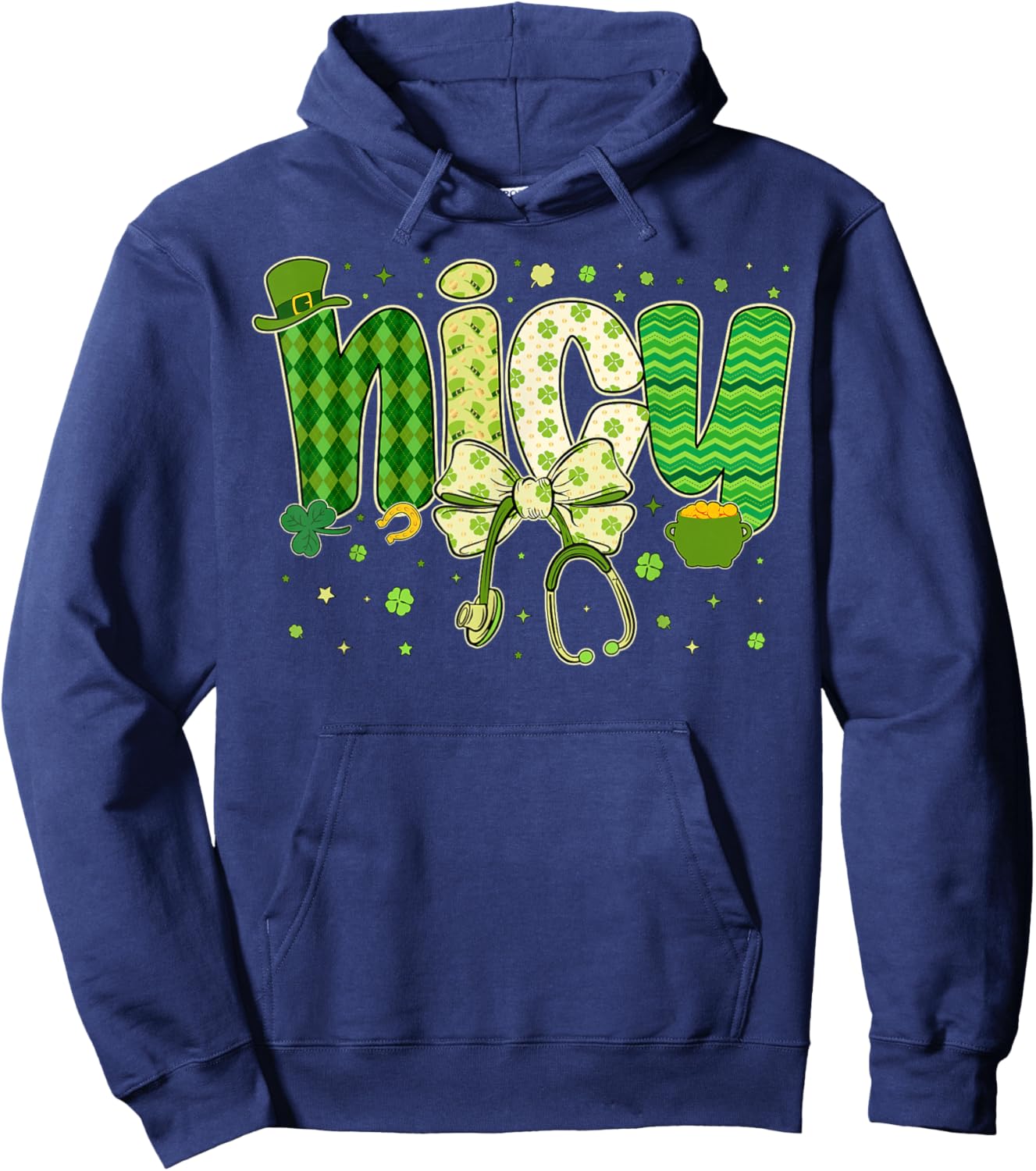 St Patricks NICU Nurse Neonatal Coquette Saint Patrick Hoodie - Hoodie | Navy