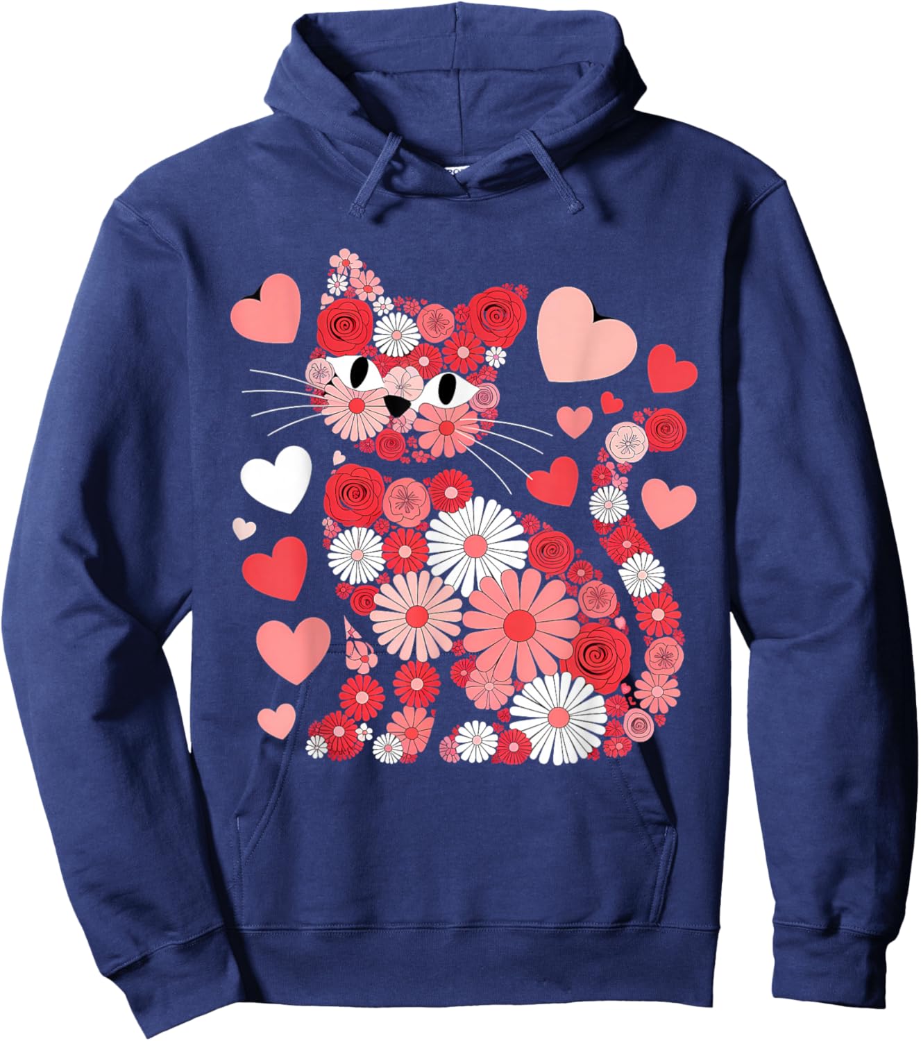 Valentines Day Heart Love Cute Valentine Cat Lover Hoodie - Hoodie | Navy