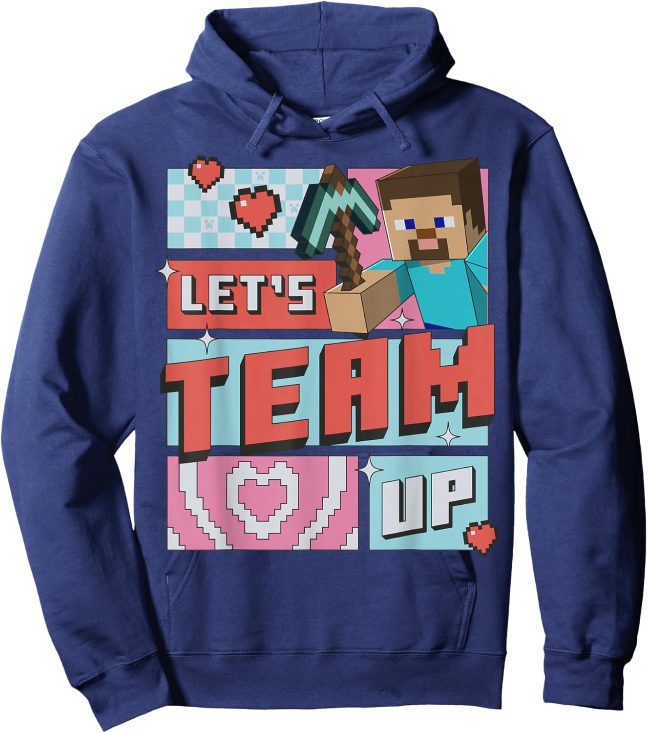 Minecraft Steve Team Up Retro Love Hoodie - Hoodie | Navy