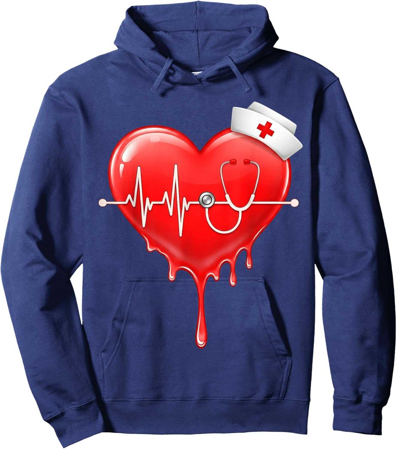 Valentines Day Nurse Dripping Heartbeat Stethoscope Medical Hoodie - Hoodie | Navy