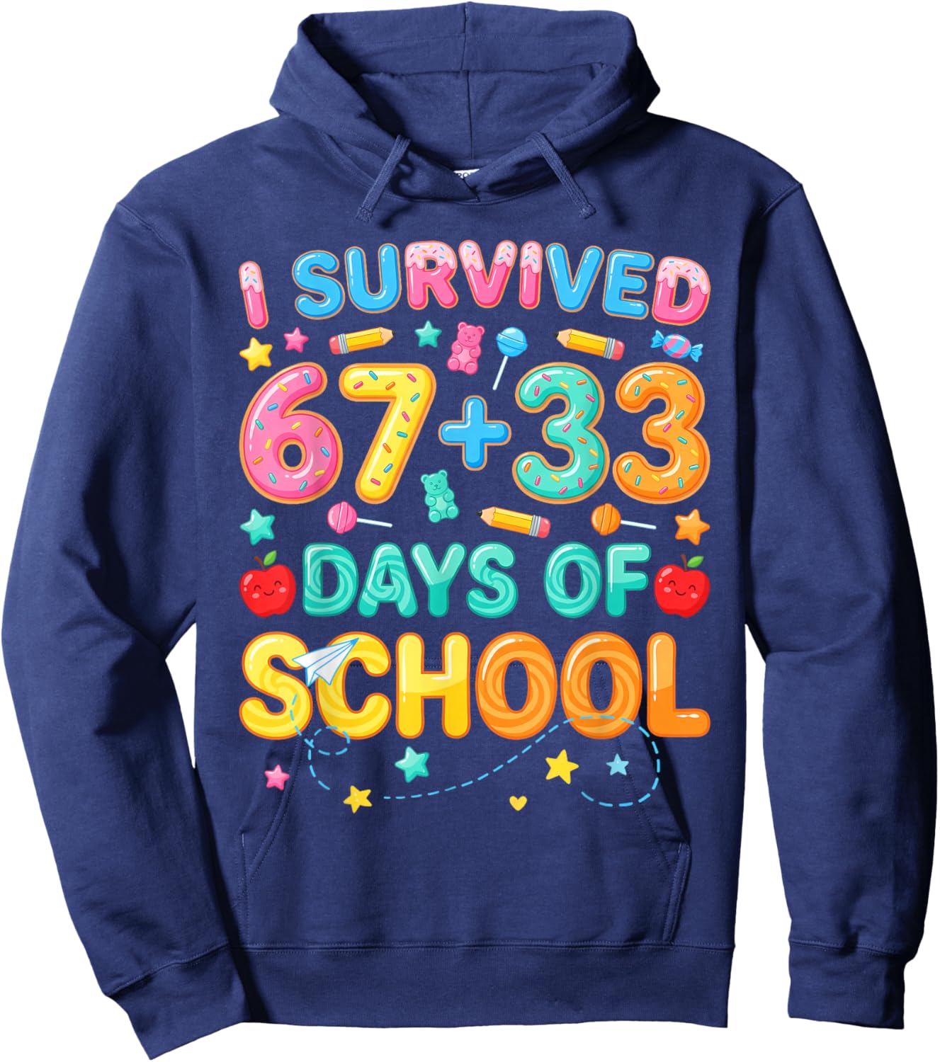 I Survived 67+33 Days of School 100 Days 6 7 Kids Boys Girls Hoodie - Hoodie | Navy