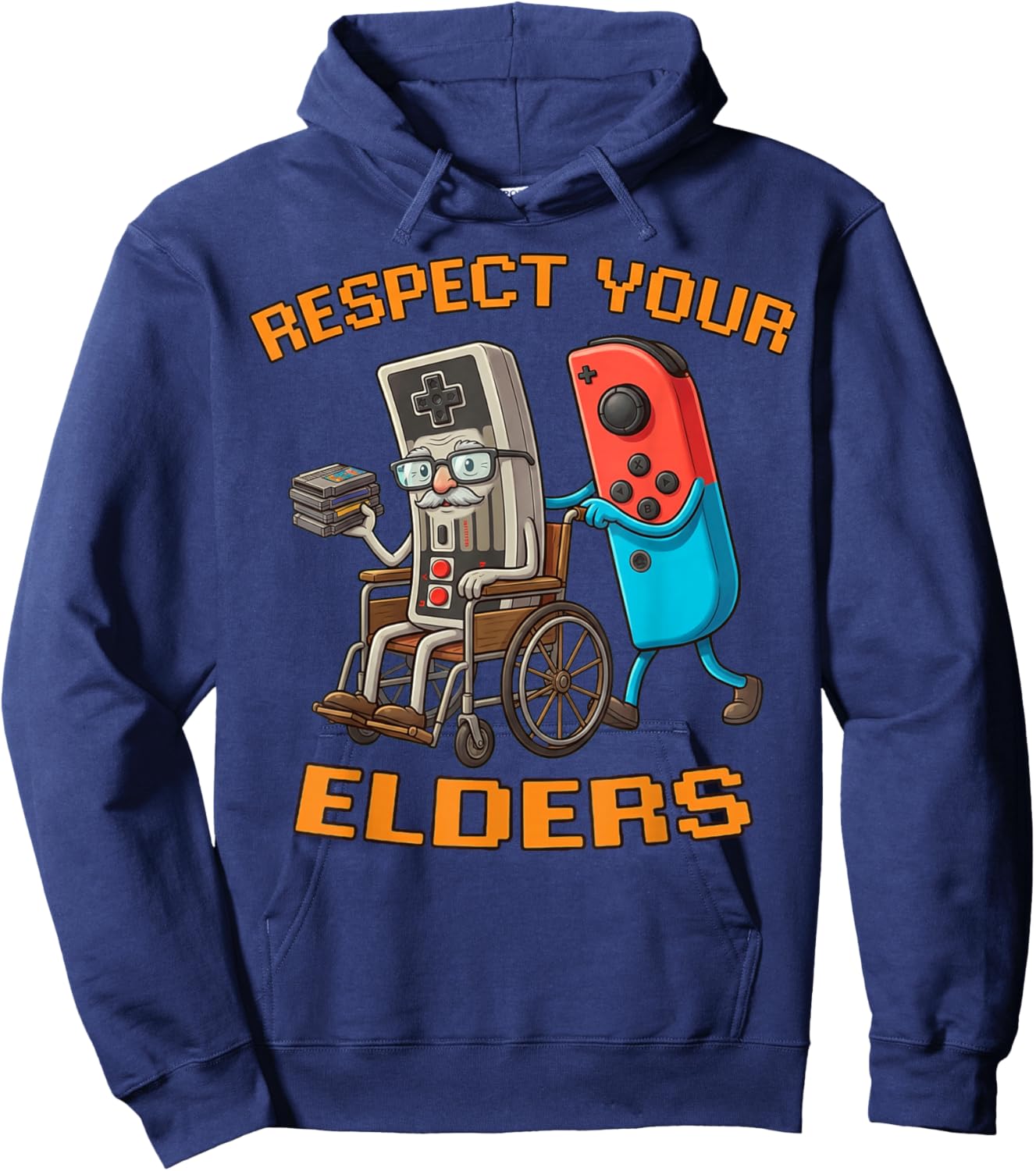 Funny Retro Meme Respect Your Elders Gamer Video Game Hoodie - Hoodie | Navy