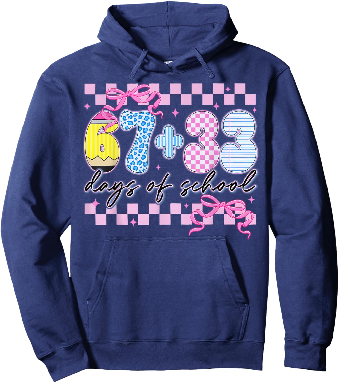 67 33 Days of School 100th Day Coquette Bow Girl Teacher Hoodie - Hoodie | Navy
