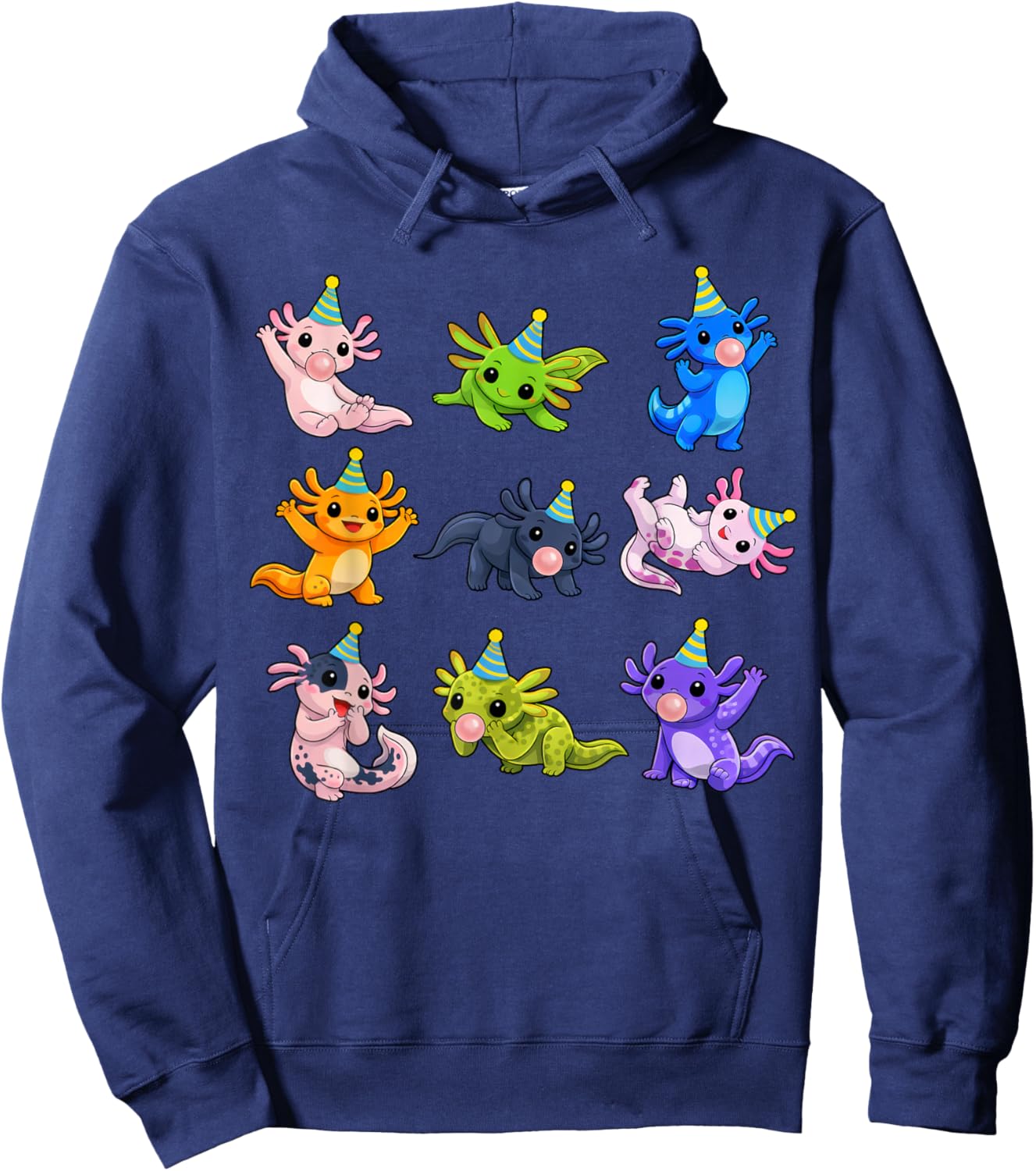 Cute Axolotl Birthday Party Funny Animals Birthday Boys Kids Hoodie - Hoodie | Navy