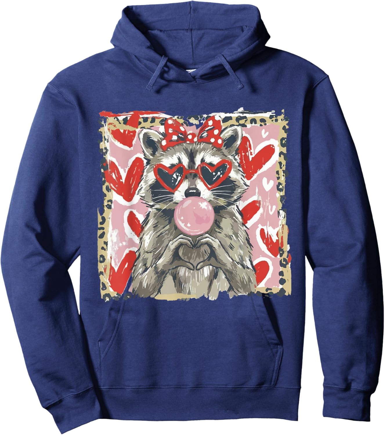 Vintage Leopard Funny Valentine Raccoon Lover Heart XOXO Hoodie - Hoodie | Navy