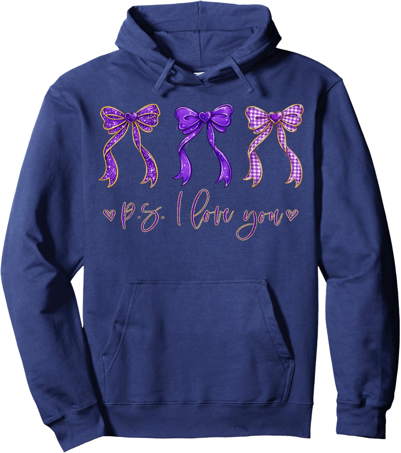PS I Love You Day Valentine's Day Purple Heart Women Men Kid Hoodie - Hoodie | Navy