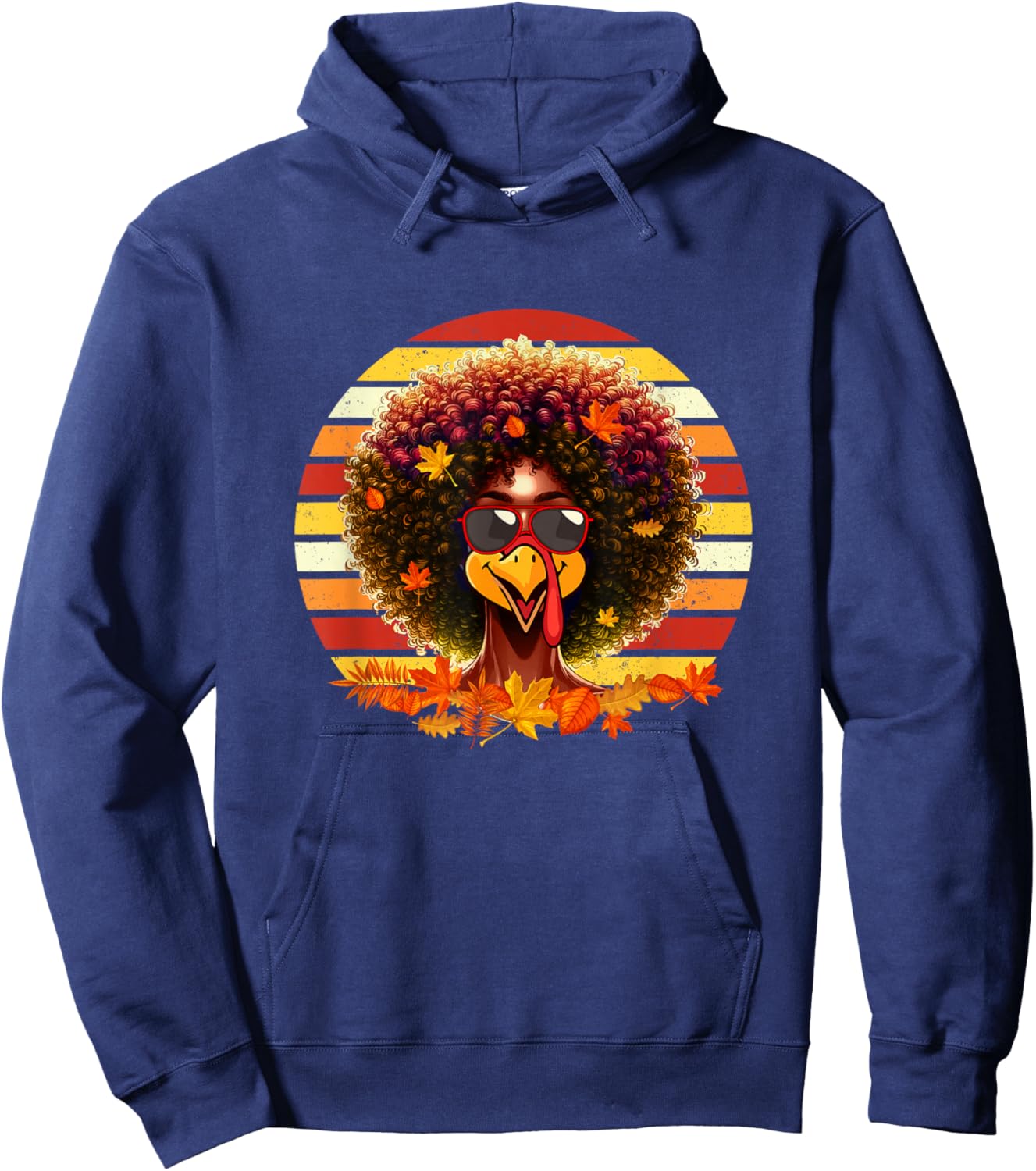 Vintage Retro Afro Woman Turkey Thanksgiving Proud Black Hoodie - Hoodie | Navy