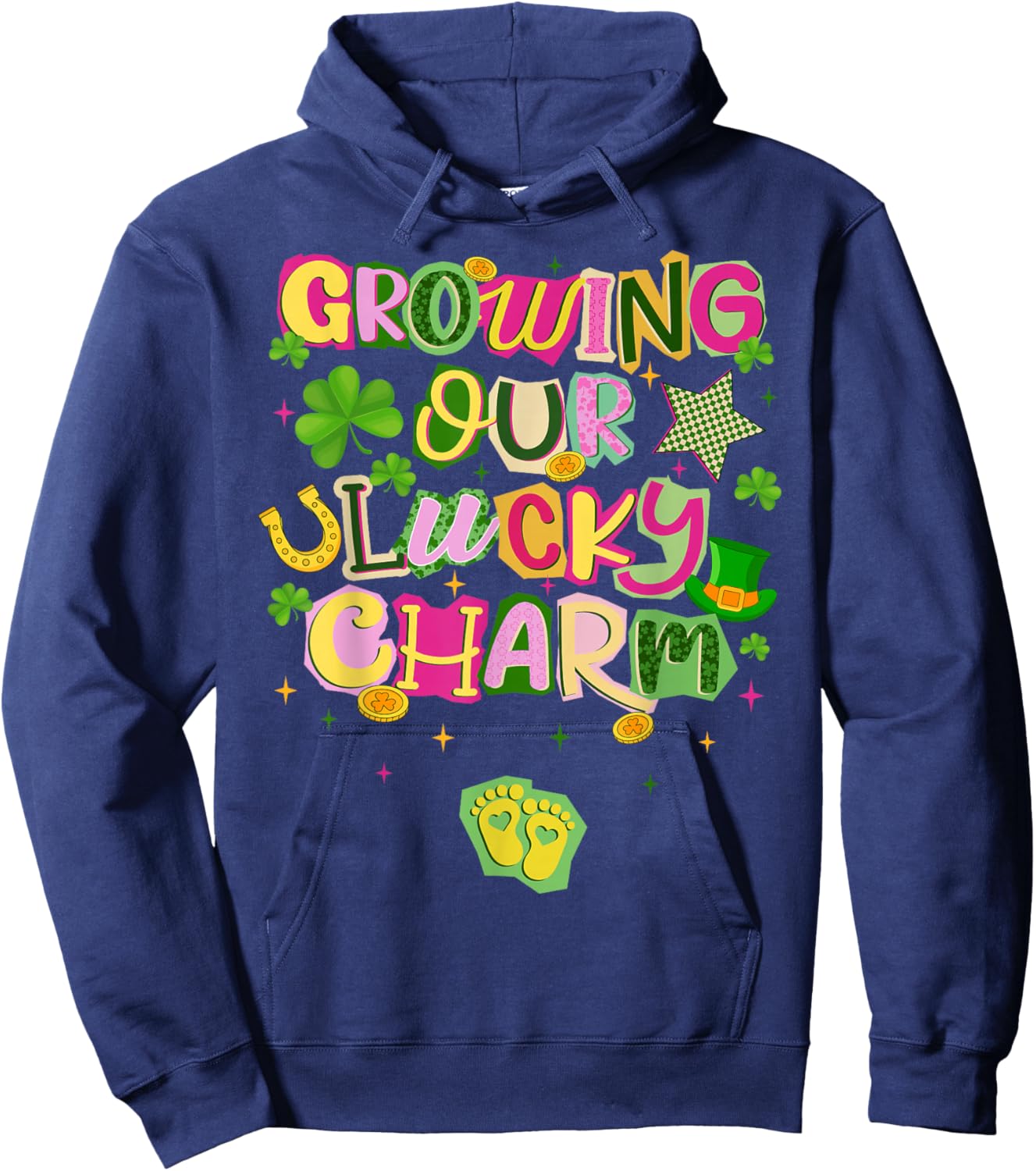 St Patricks Day Growing Our Lucky Charm Pregnancy Mom Hoodie - Hoodie | Navy