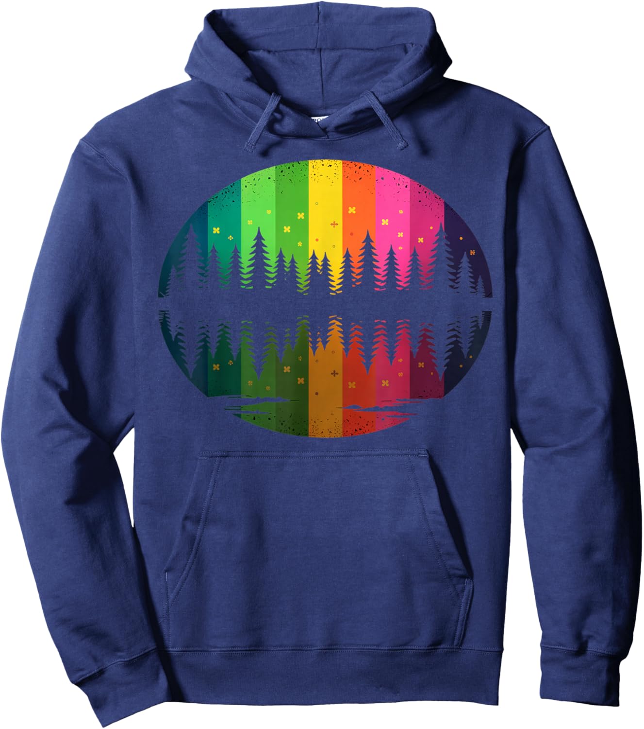 Retro Rainbow Trees Forest Nature Lover Vintage Tree Art Hoodie - Hoodie | Navy