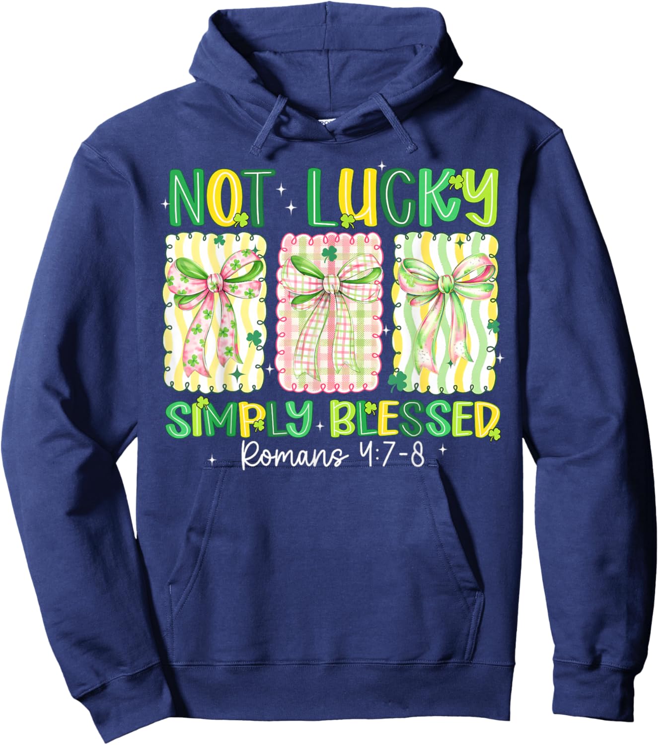 Preppy St Patricks Day Coquette Bow Not Lucky Simply Blessed Hoodie - Hoodie | Navy
