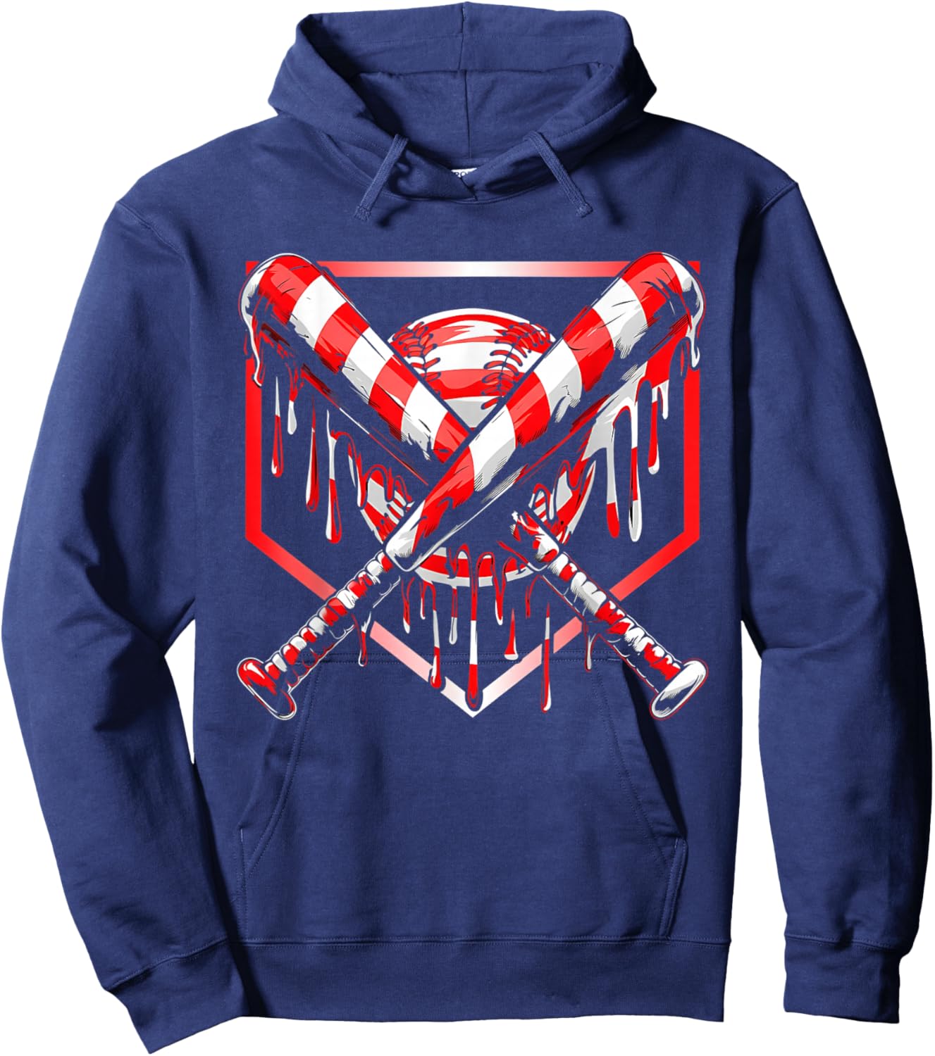 Baseball Candy Cane Christmas Baseball Ice Cream Drip Boys Hoodie - Hoodie | Navy
