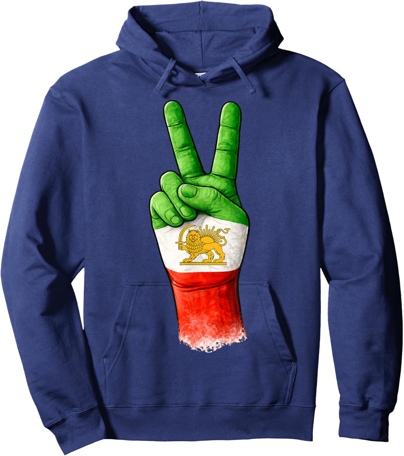 Iranian Freedom, Victory Hand with Iran Lion and Sun Flag Hoodie - Hoodie | Navy