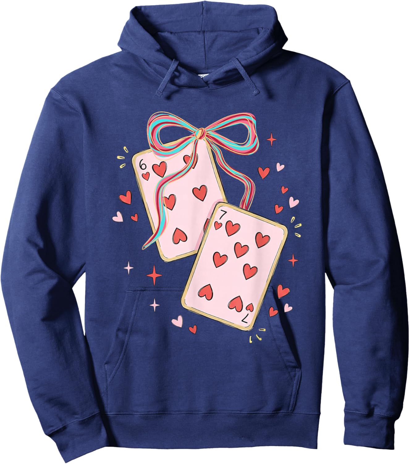 67 Playing Card Valentine Six Seven Coquette Bow Women Girls Hoodie - Hoodie | Navy