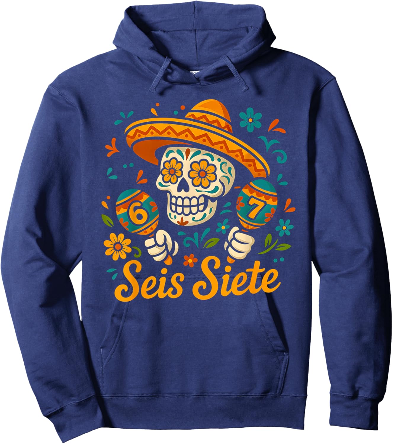 SEIS Siete Mexican Los Muertos Calaveras Sugar Skull 67 Boys Hoodie - Hoodie | Navy