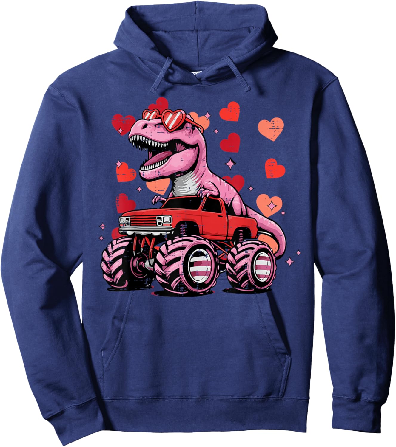 Monster Trex Dino Truck Valentines Day Kids Toddler Boys Hoodie - Hoodie | Navy