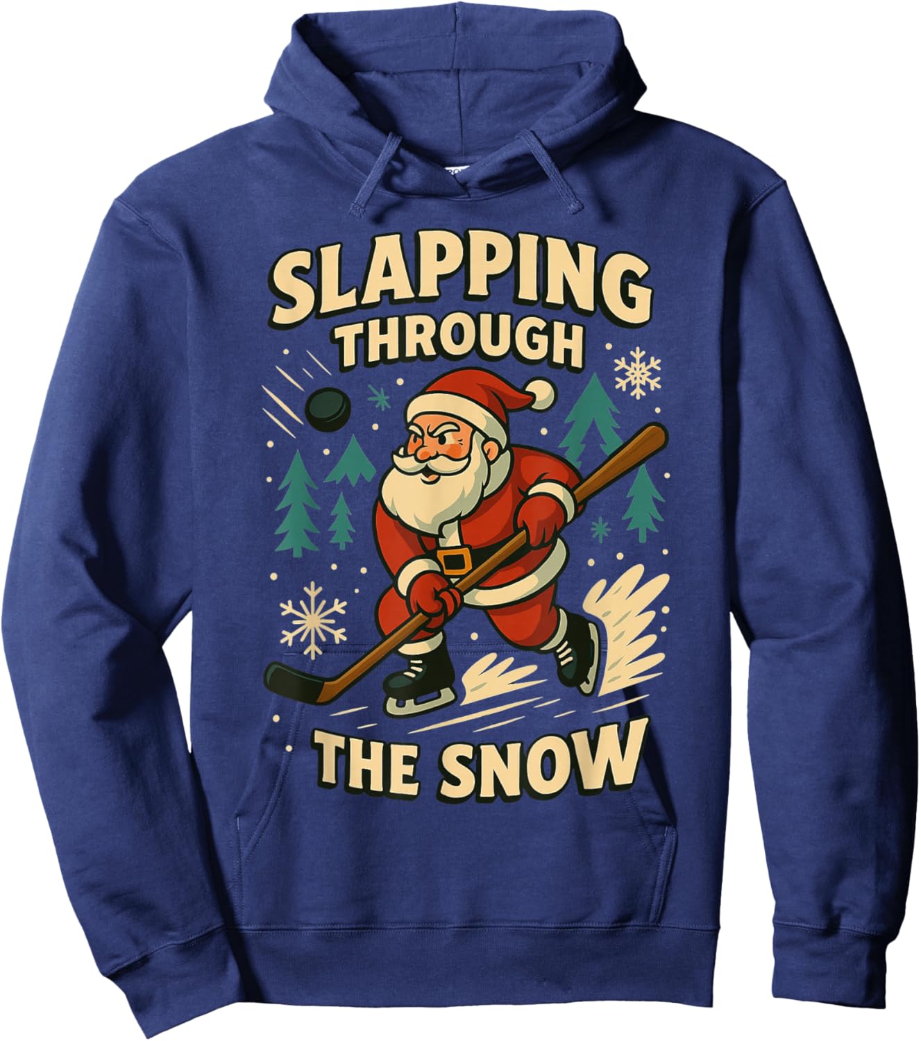 Santa Ice Hockey Funny Christmas Winter Xmas Men Boys Kids Hoodie - Hoodie | Navy