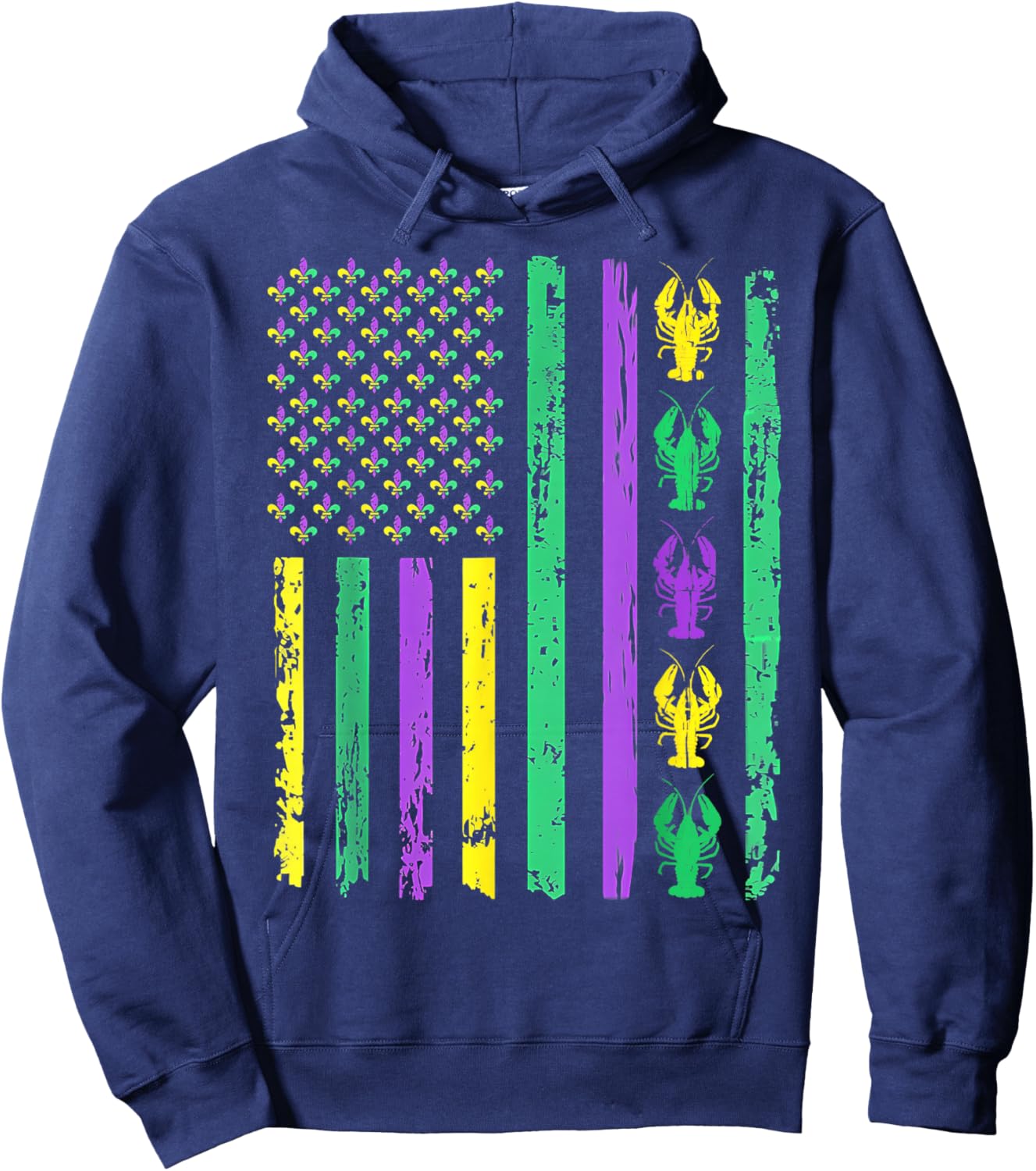Carnival Mardi Gras USA American Flag Crawfish Parade Outfit Hoodie - Hoodie | Navy